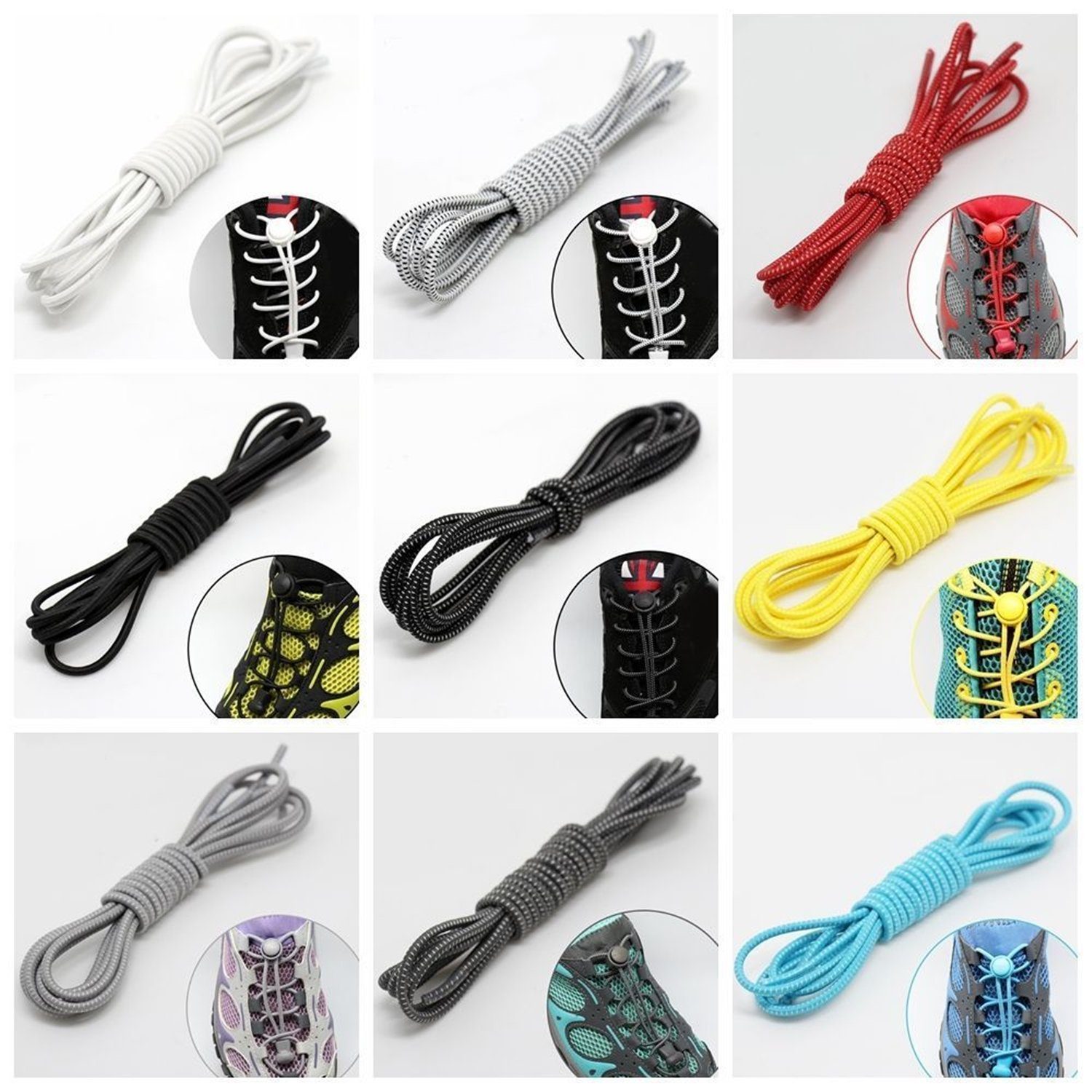 Olotos Schnürsenkel ohne Binden elastische Schuhbänder mit Schnellverschluss Sport Schuhe, Slip-on Schnellschnürsystem für Kinder Erwachsene