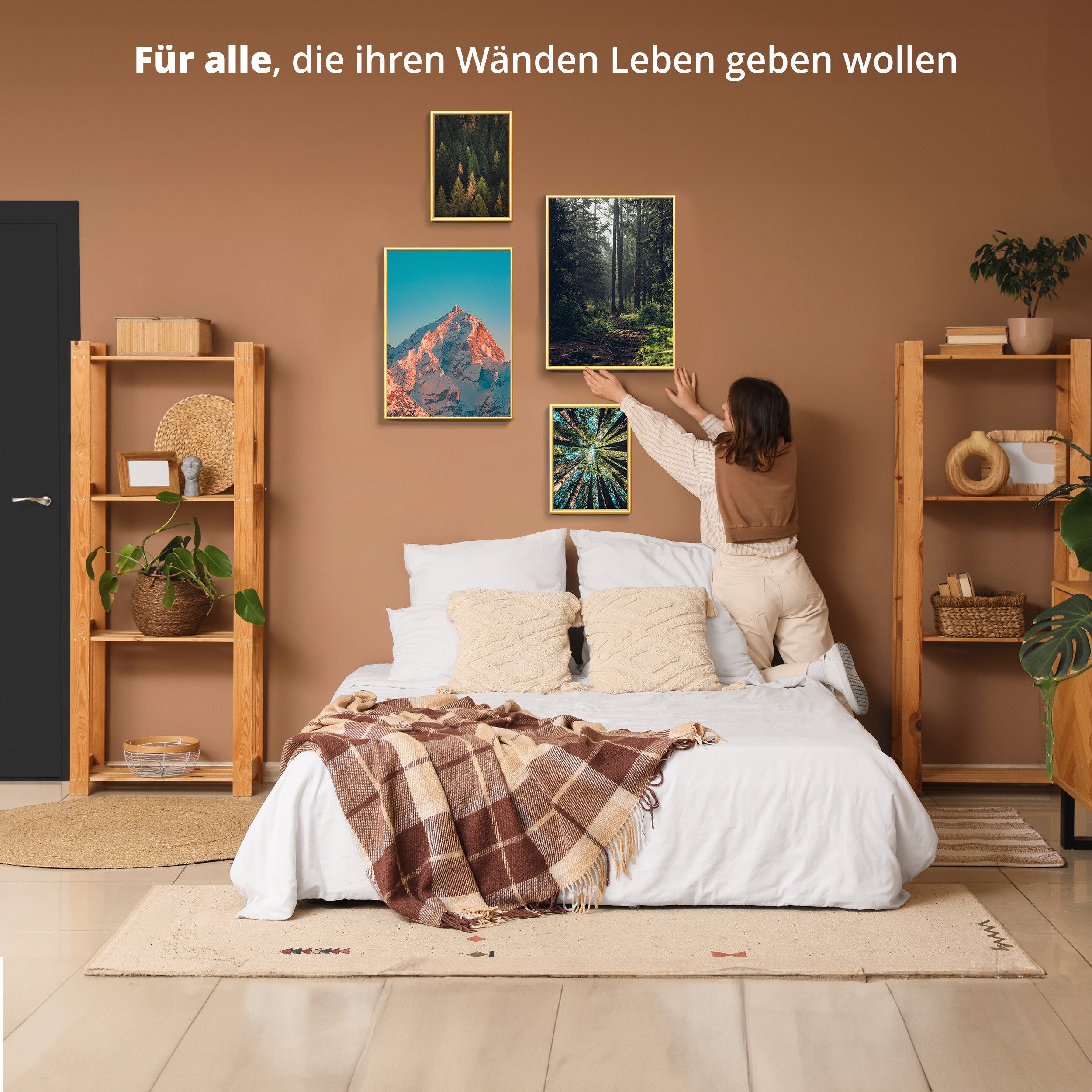 KHG Bilderrahmen 21x30 cm Gold, für 1 Bilder (stabile Glasfront & Kunststoff-Rahmen, 1 St), für Fotos, Poster, Zertifikate & Collagen, Steckanbringung für Hoch- – Bild 4 von 5