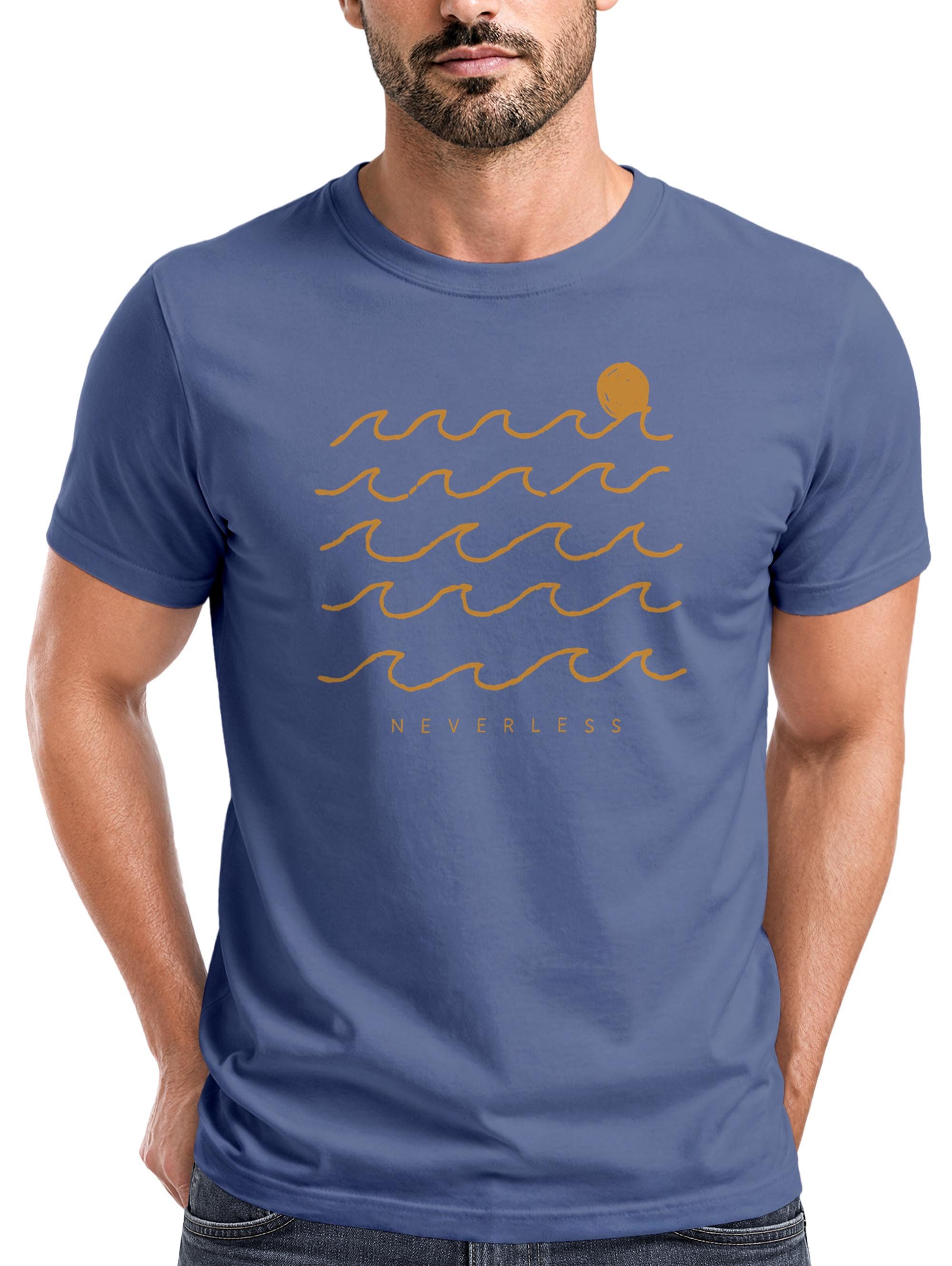 Print-Shirt Herren T-Shirt Frontprint Wellen Sonne Meer Aufdruck Printshirt