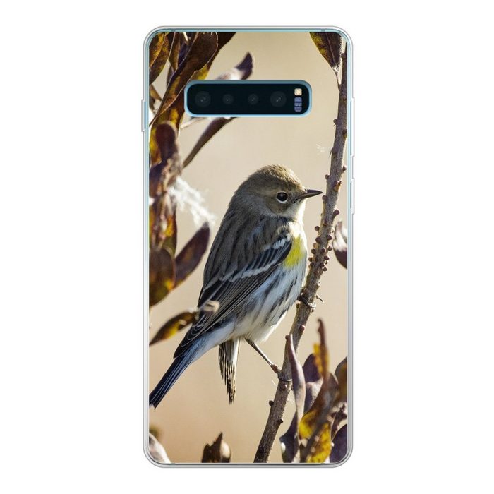 MuchoWow Handyhülle Vogel zwischen einem Zweig mit Blättern Phone Case Handyhülle Samsung Galaxy S10+ Silikon Schutzhülle