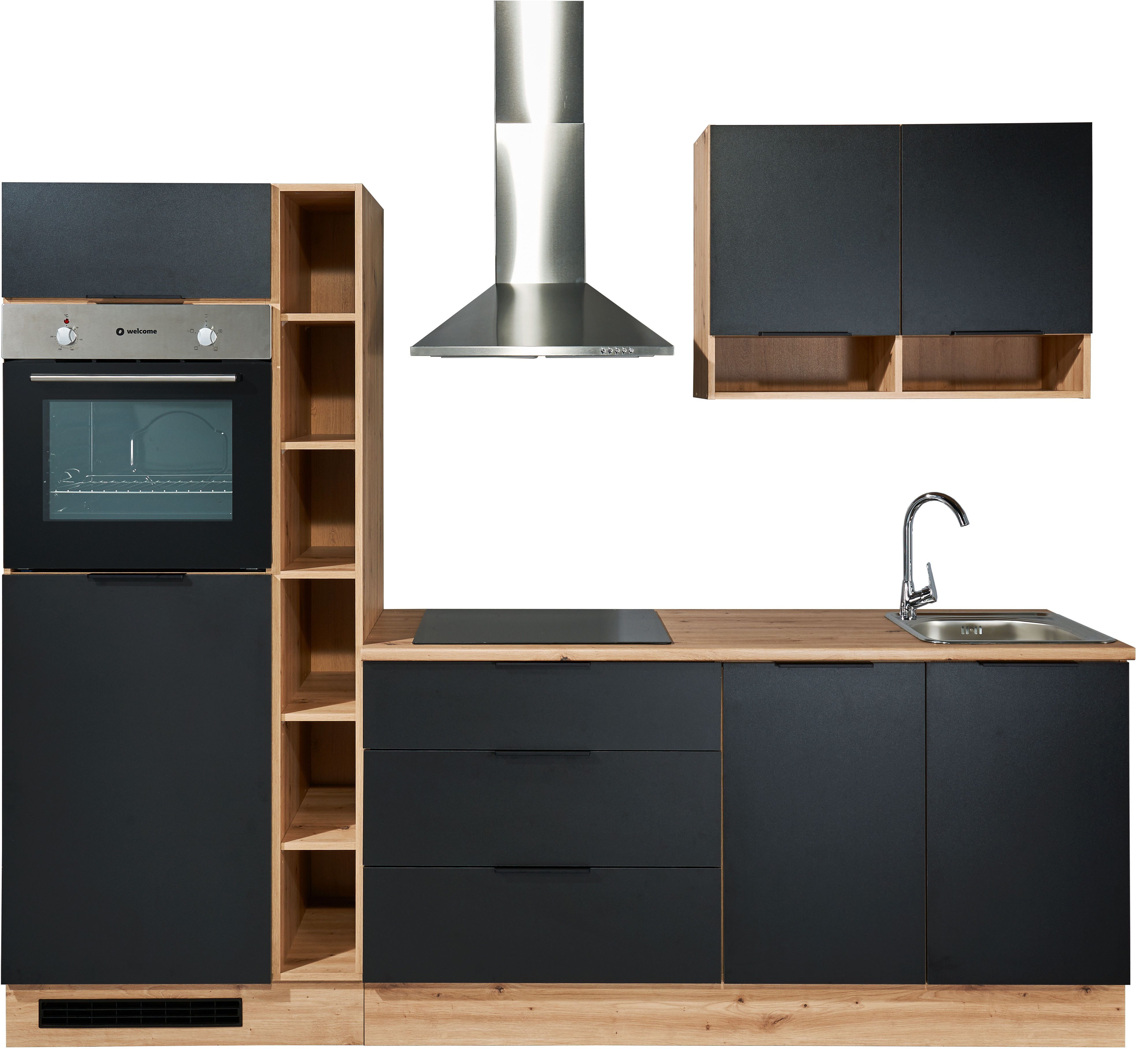 BASIC by Balculina Küchenzeile Oskar B/H/T 250x211x60 cm, Breite 250cm, wahlweise mit E-Geräte, L/R montierbar