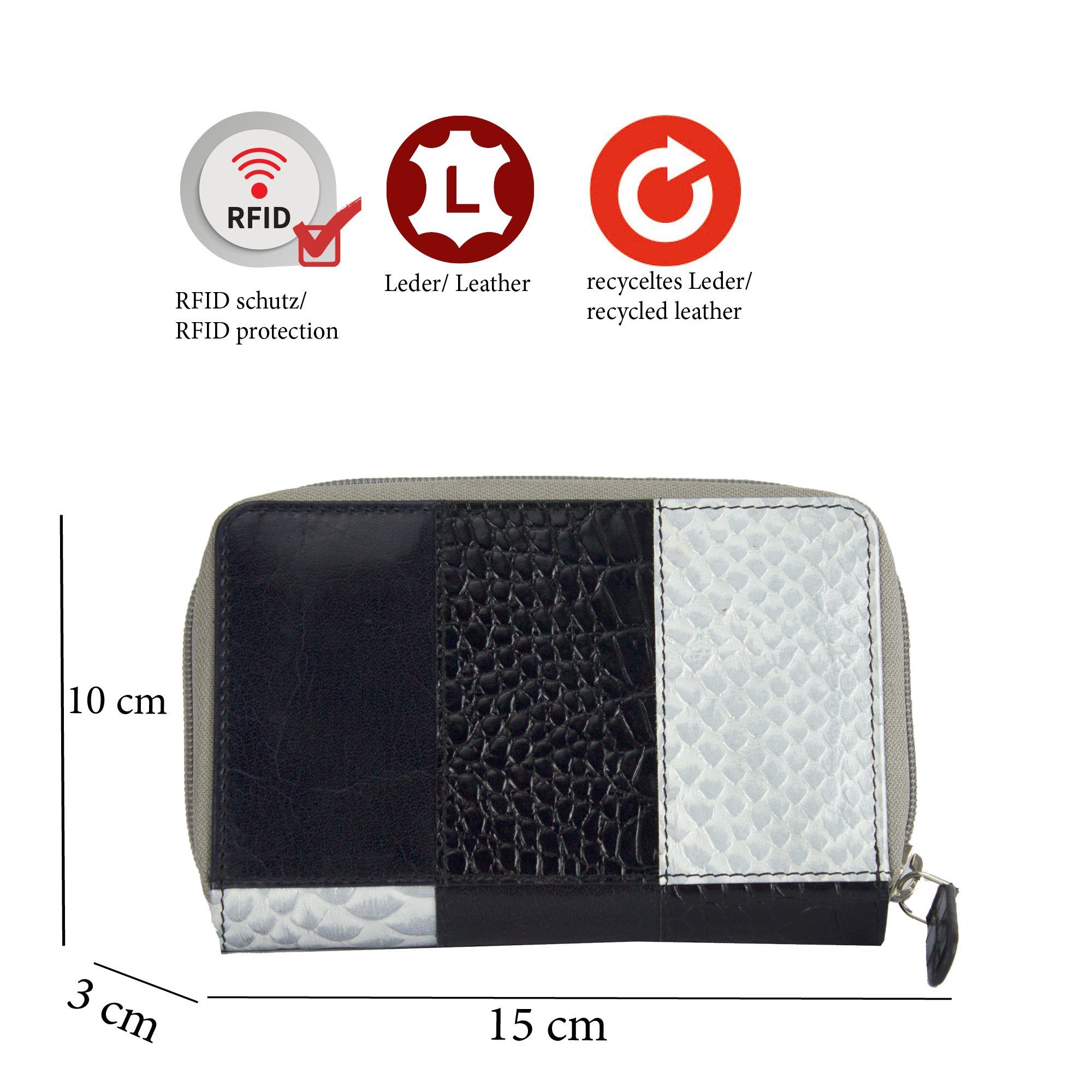 Leder Geldbeutel Lederresten Portemonnaie Sunsa RFID-Schutz, Design in Brieftasche, schwarz zeitlosen Leder, Geldbörse mit aus echt