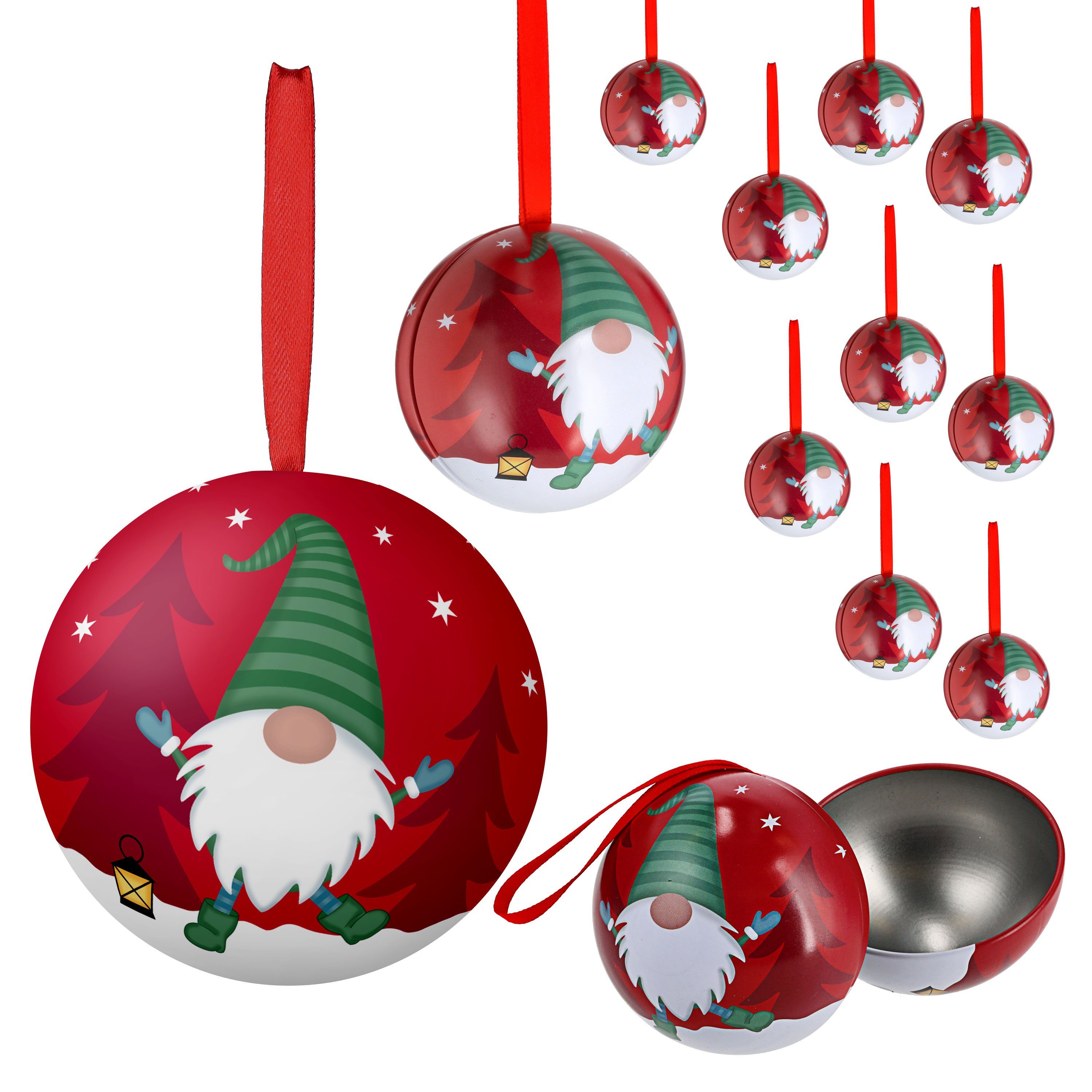 Öffnen Set Weihnachtskugel Metallbox Christbaumschmuck CEPEWA Ø7cm 4er (4-tlg) zum Wichtel