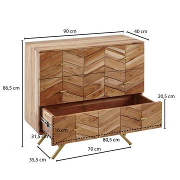 Lomadox Sideboard, Schubladenkommode Holz mit gemusterteter Front, B/H/T ca. 90/86,5/40cm