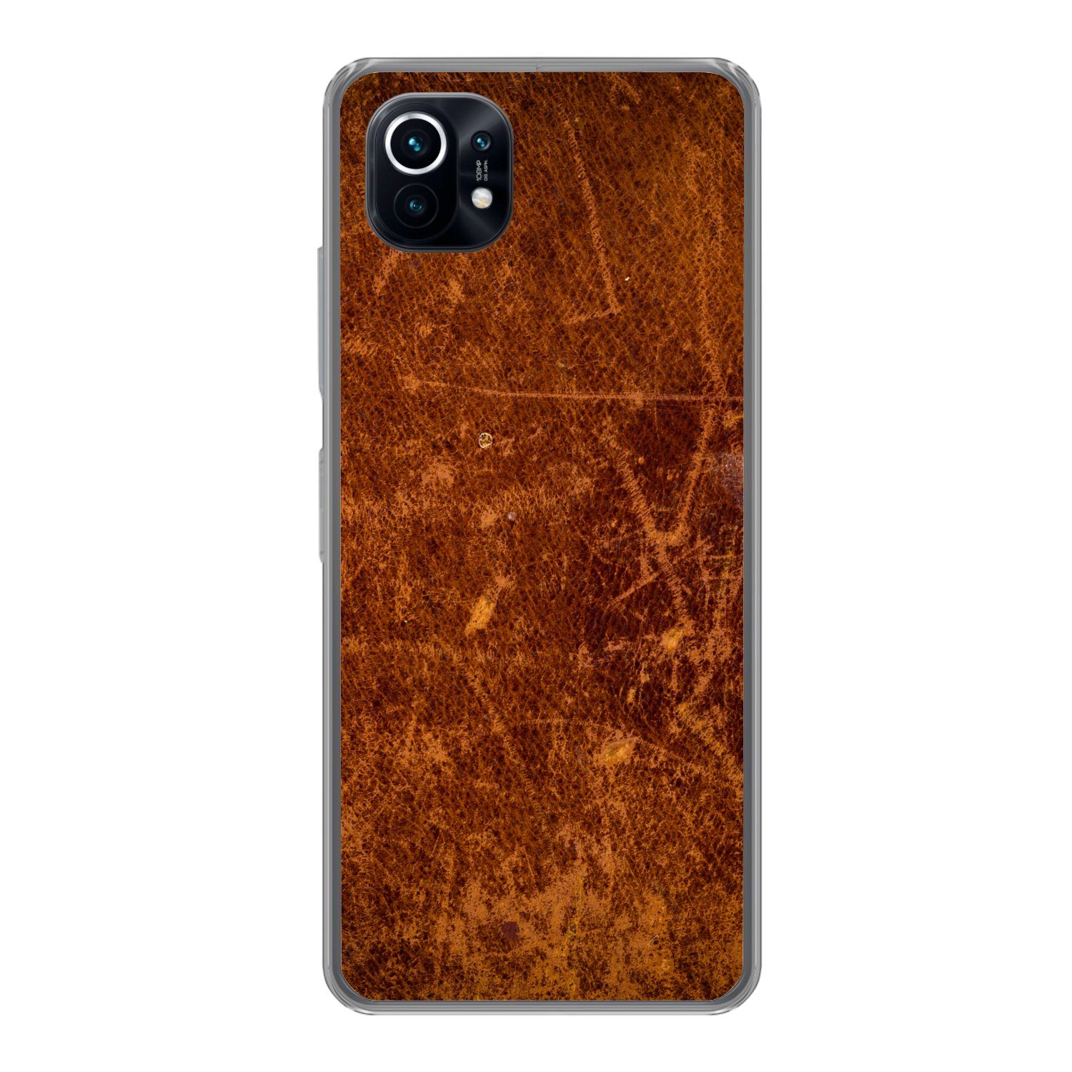 MuchoWow Handyhülle für Xiaomi Mi 11 Leder - Lederoptik - Braun - Orange, Phone Case, Silikon, Schutzhülle Dünn