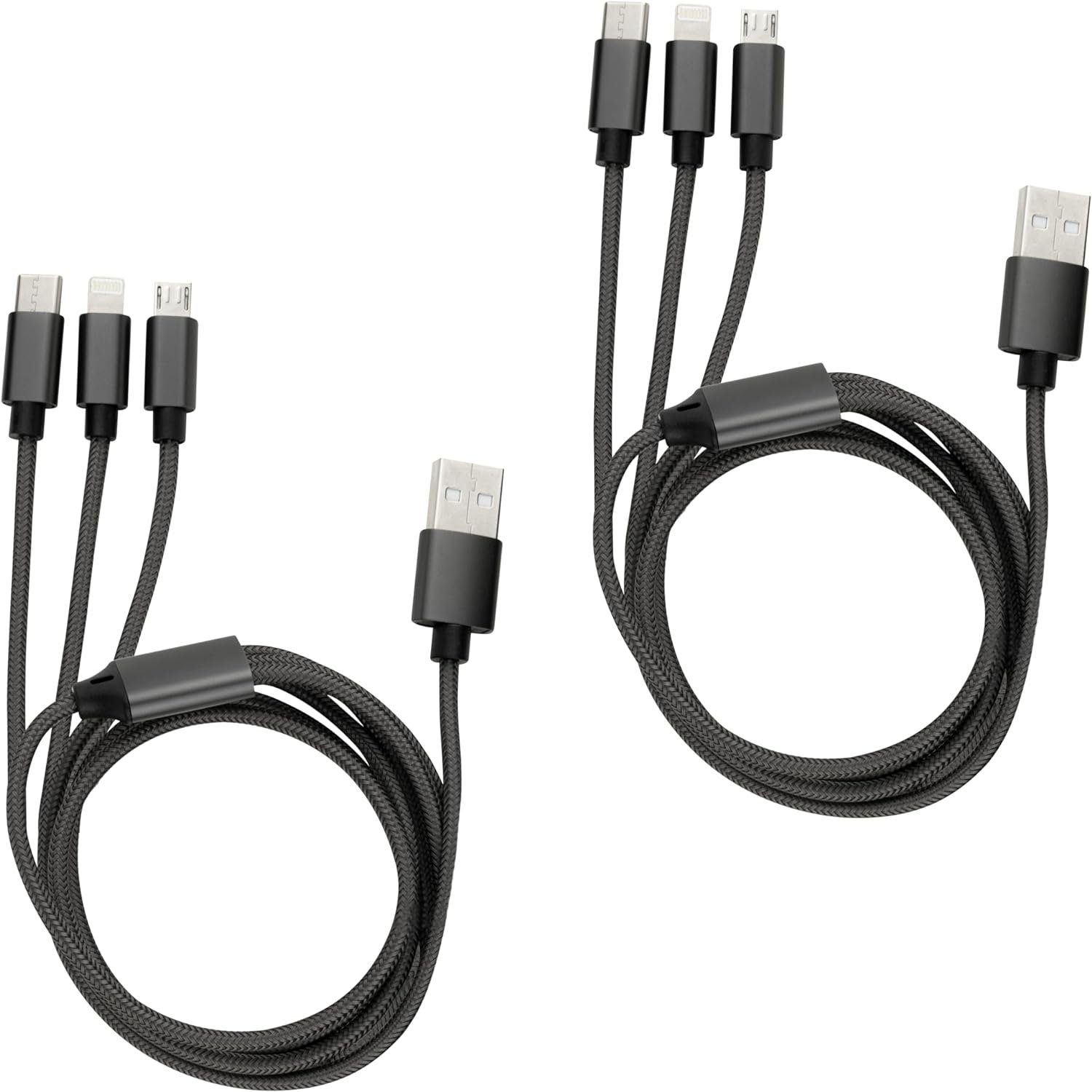 REV Multi USB-Kabel, (100 cm), 2er Set, 3 in 1, USB A auf USB-C, Micro-USB & Lightning