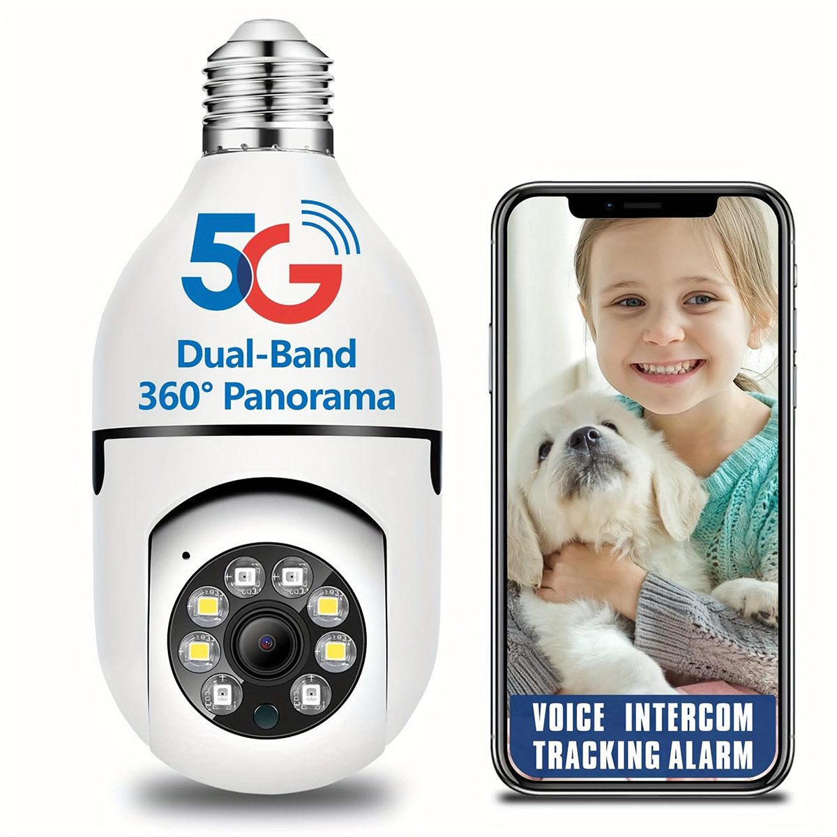 BoyKeep Überwachungskamera D115 Sicherheitskamera 1080P 5 GHz 360° kabellos (Innen, Außen, Bewegungserkennung, Zwei-Wege-Gespräch, akustischer Alarm)