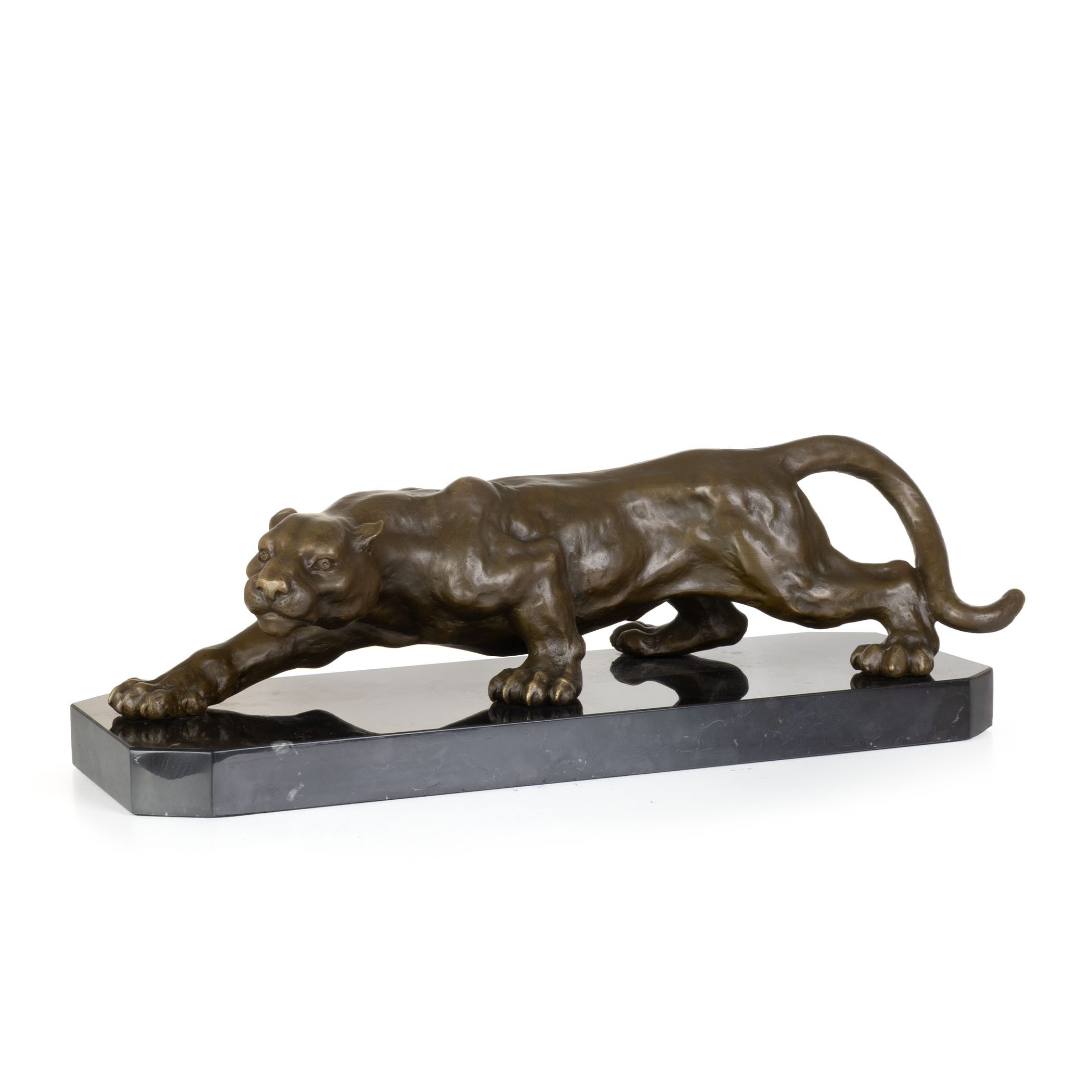 Moritz Tierfigur Panther schleichend Dekofigur aus Bronze auf Marmorsockel 42,5 cm (Einzelartikel, kein Set)