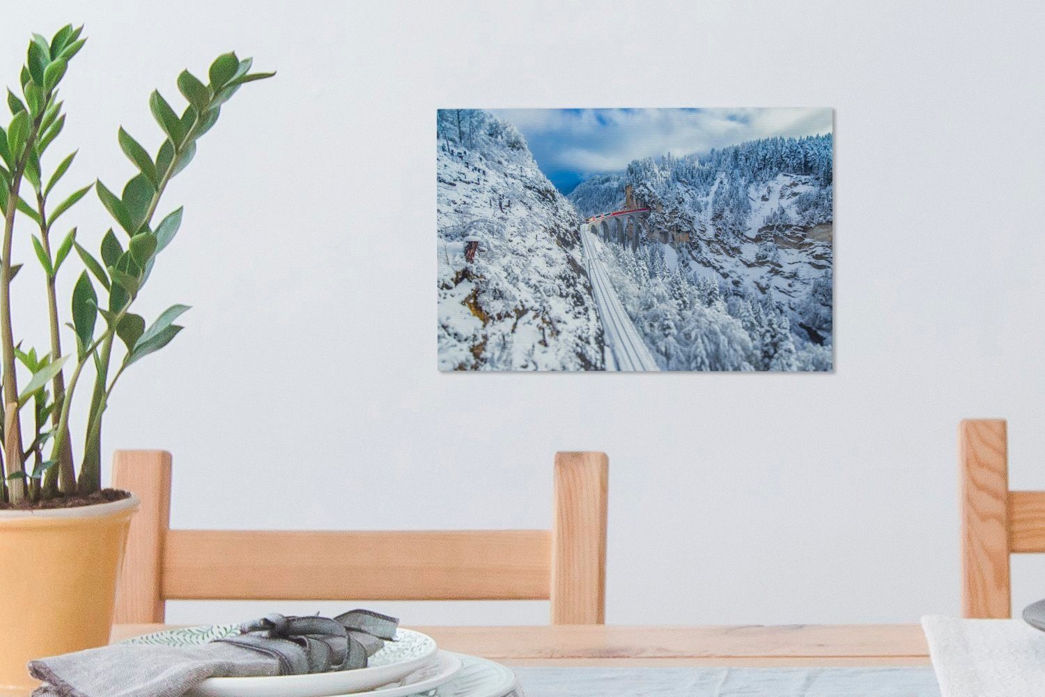 Schweiz, Wanddeko, Zug durch Winterlandschaft die Wandbild Mit dem Leinwandbilder, cm Aufhängefertig, (1 Leinwandbild 30x20 St), der OneMillionCanvasses®