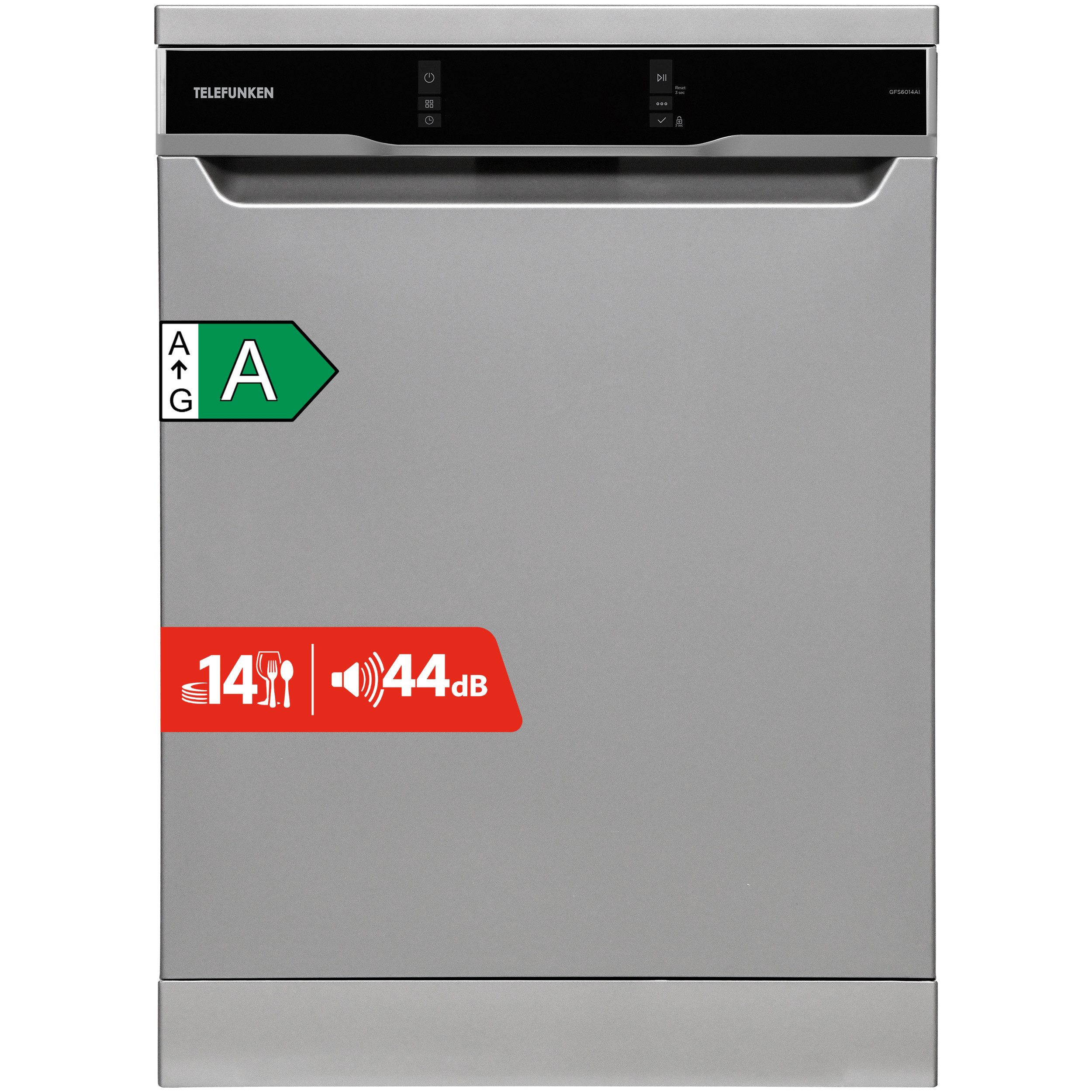 Telefunken Standgeschirrspüler GFS6014AI, 9 l, 14 Maßgedecke, Spülmaschine freistehend 60 cm, 14 Gedecke, Unterbaufähig, EEK A