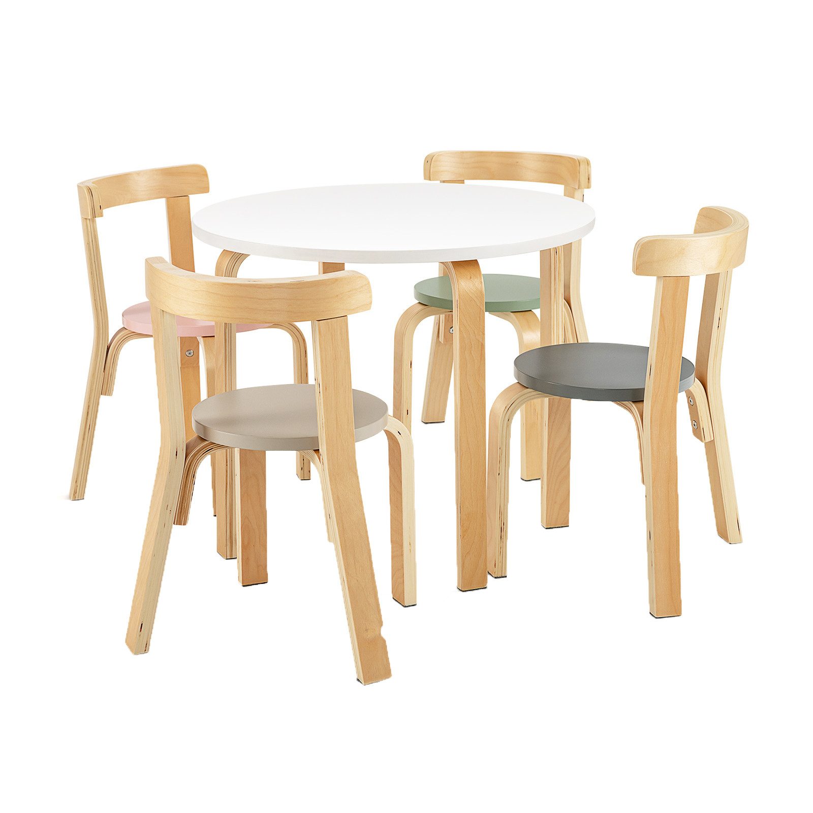 COSTWAY Kindersitzgruppe, (5-tlg), Kinderschreibtisch mit 4 Stühlen, aus Holz