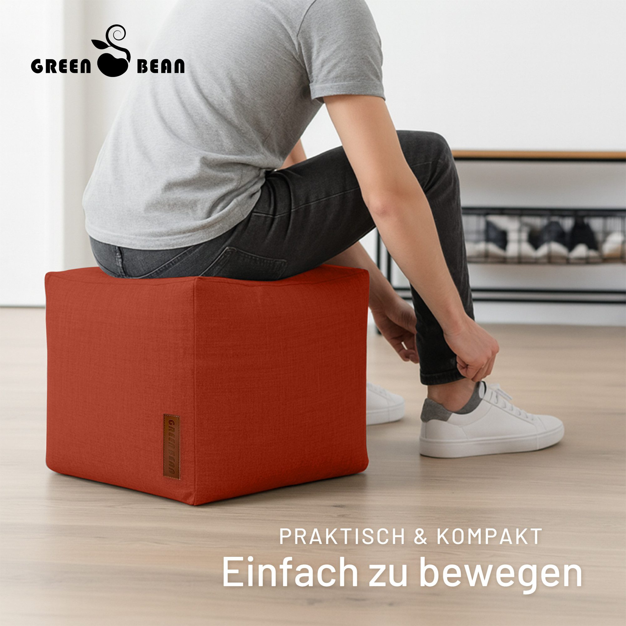 Green Bean Pouf Cube Linen (Indoor Sitzhocker Sitzkissen Fußhocker Relax-Sessel, Made in Germany), die ideale Ergänzung zum Sitzsack – Bild 5 von 5