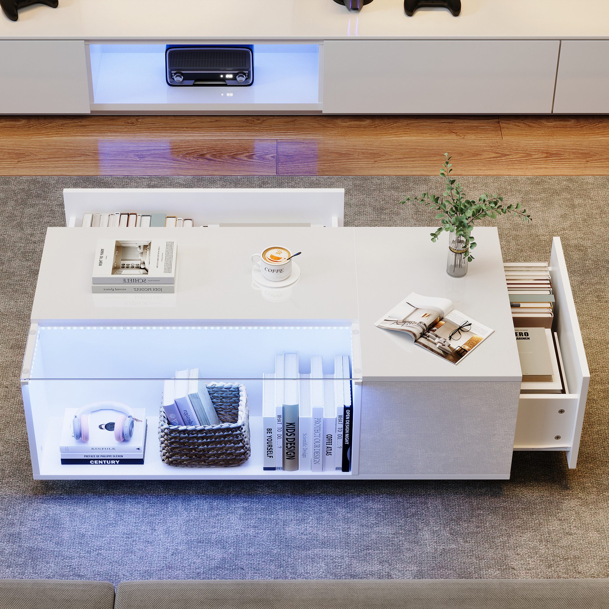 Merax Couchtisch hochglanz Sofatisch Beistelltisch mit LED-Beleuchtung (1-S günstig online kaufen