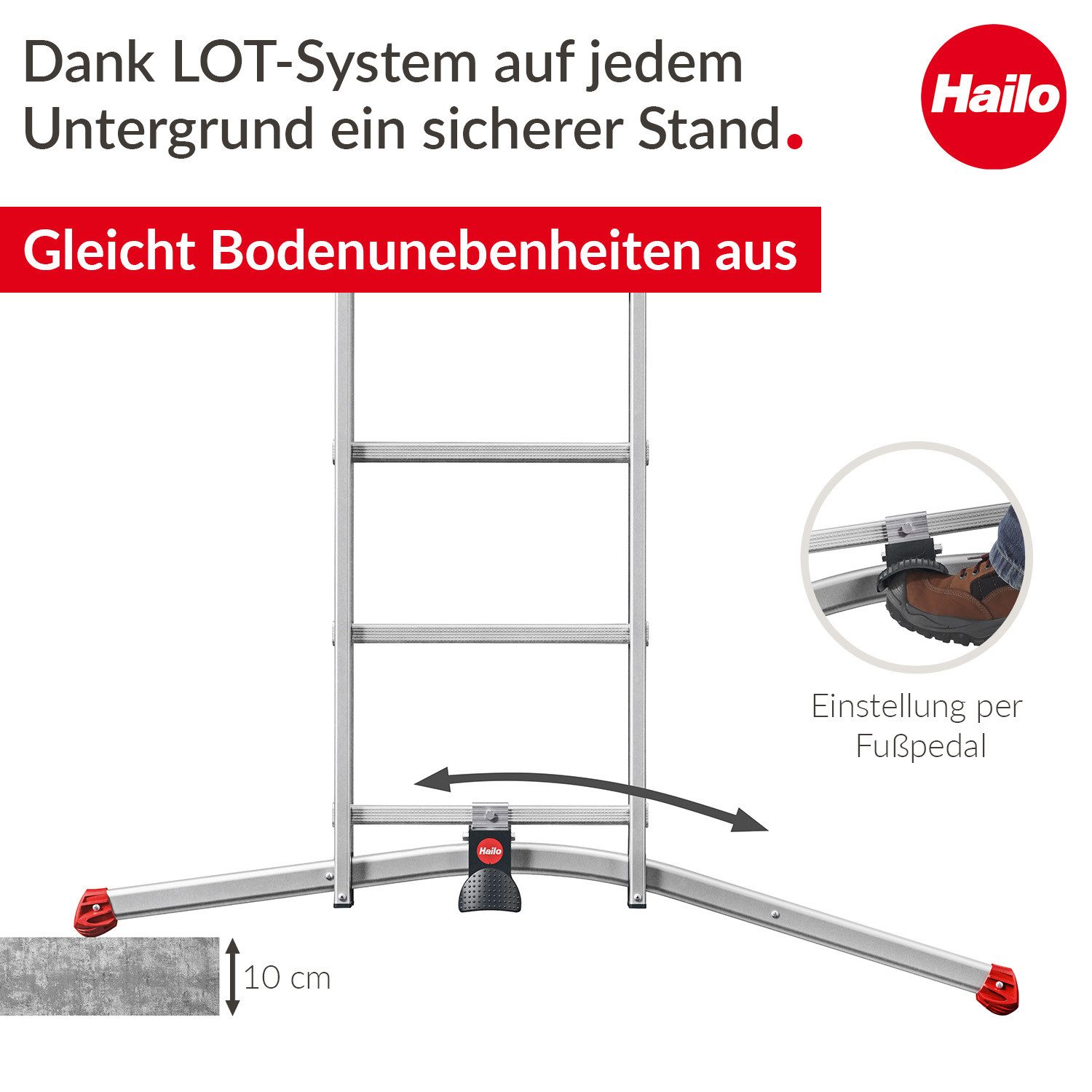 Hailo Anlegeleiter Leiter HobbyLOT, 3-teilige Alu-Kombileiter, 3 x 9 Sprossen