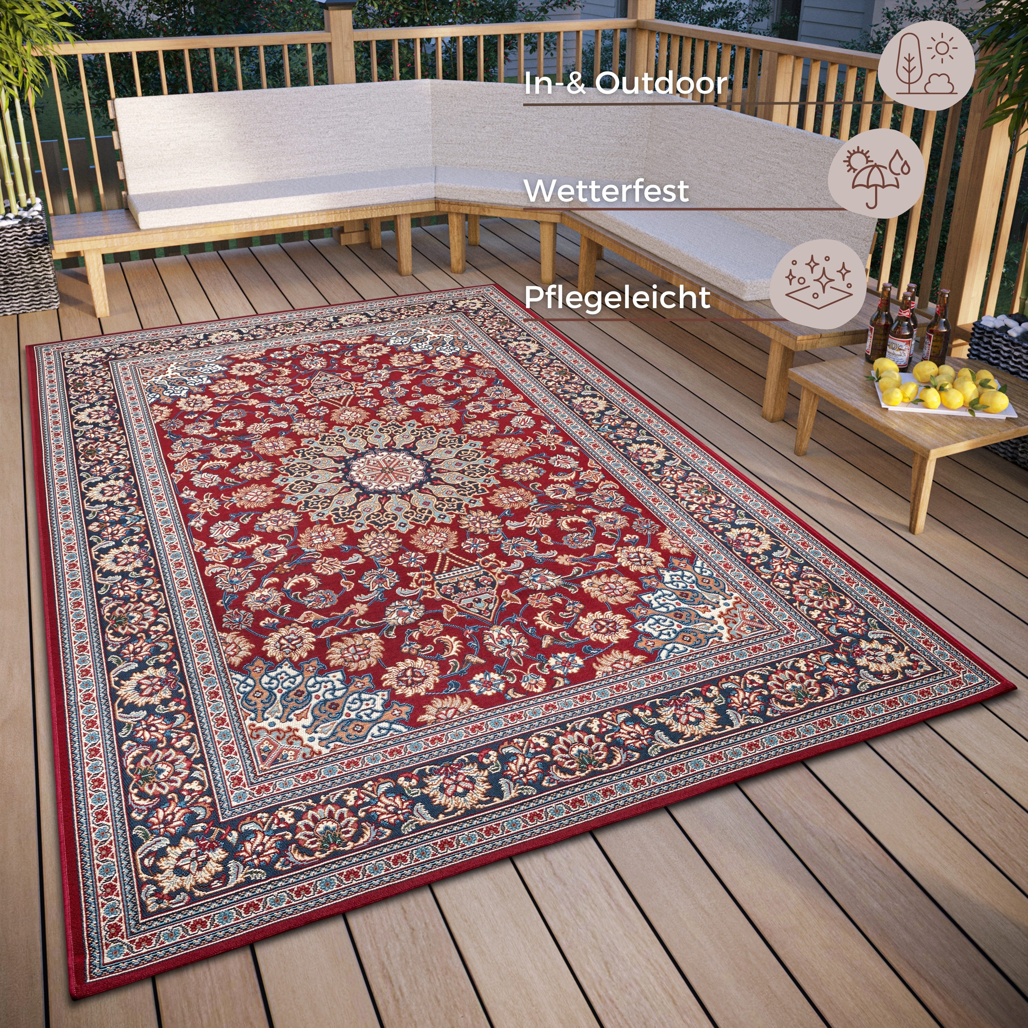 HANSE Home Teppich Kadi, rechteckig, Höhe: 3 mm, In-& Outdoor, Teppich, Wetterfest, Balkon, Garten, Wohnzimmer, Orient