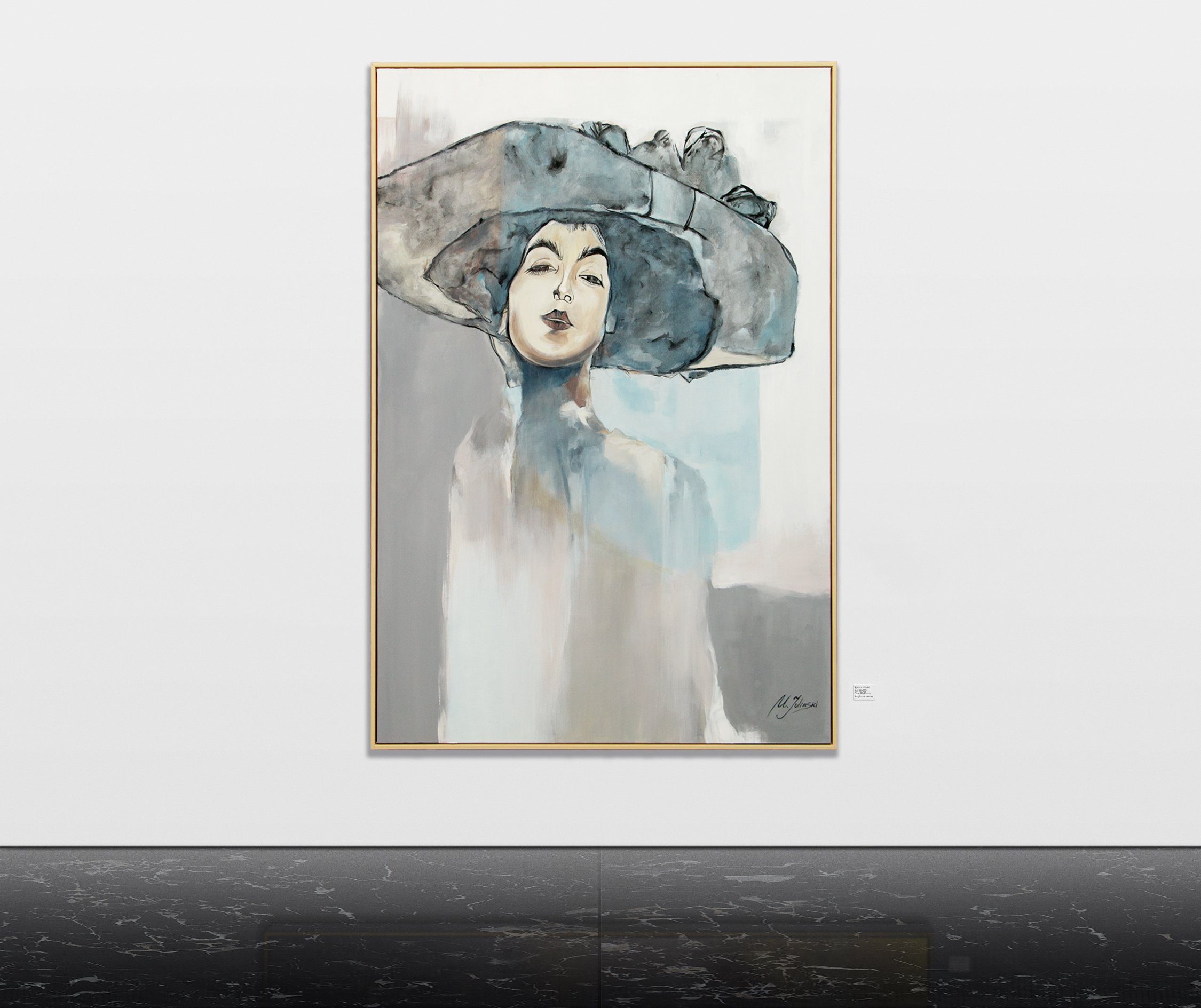 mit YS-Art Rahmen Bridget, Abstrakte mit Frau Hut Gemälde Leinwandbild