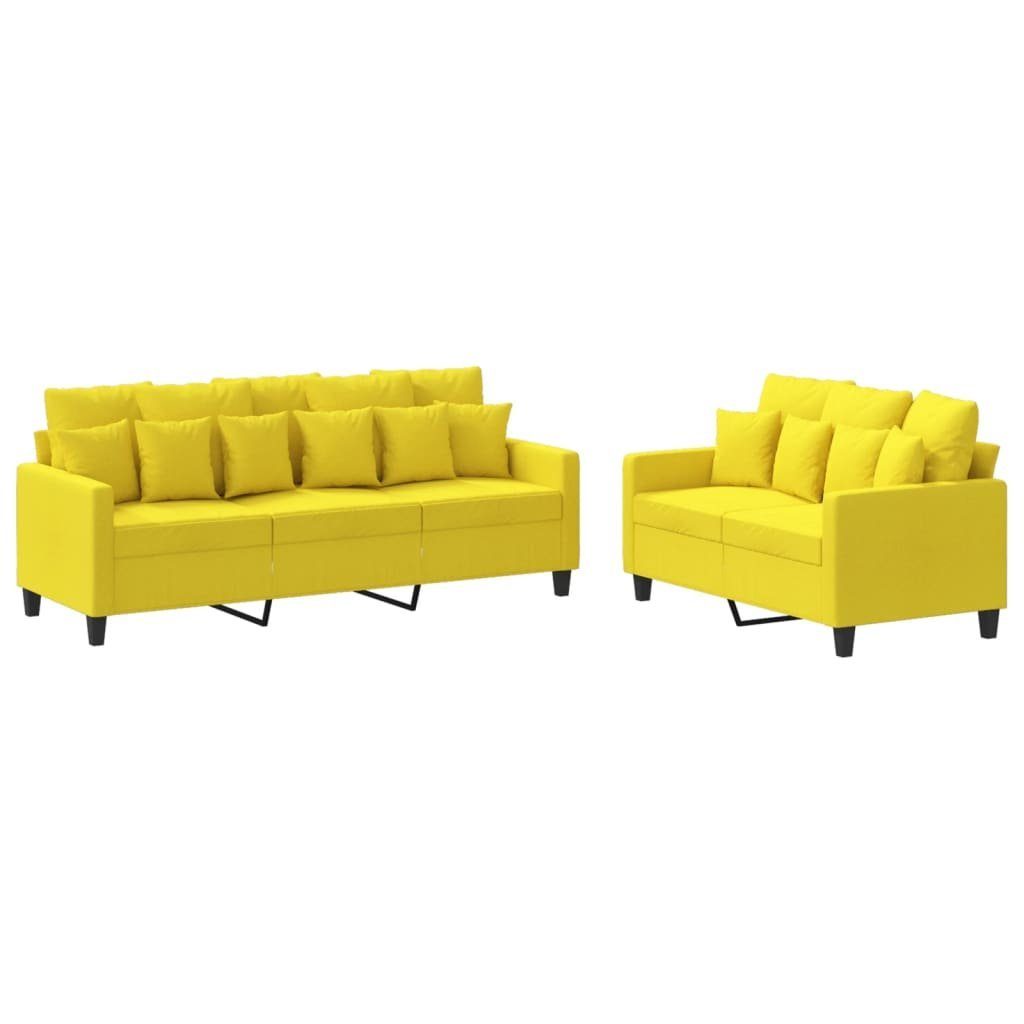 vidaXL Sofa Hellgelb mit Sofagarnitur Stoff 2-tlg. Kissen