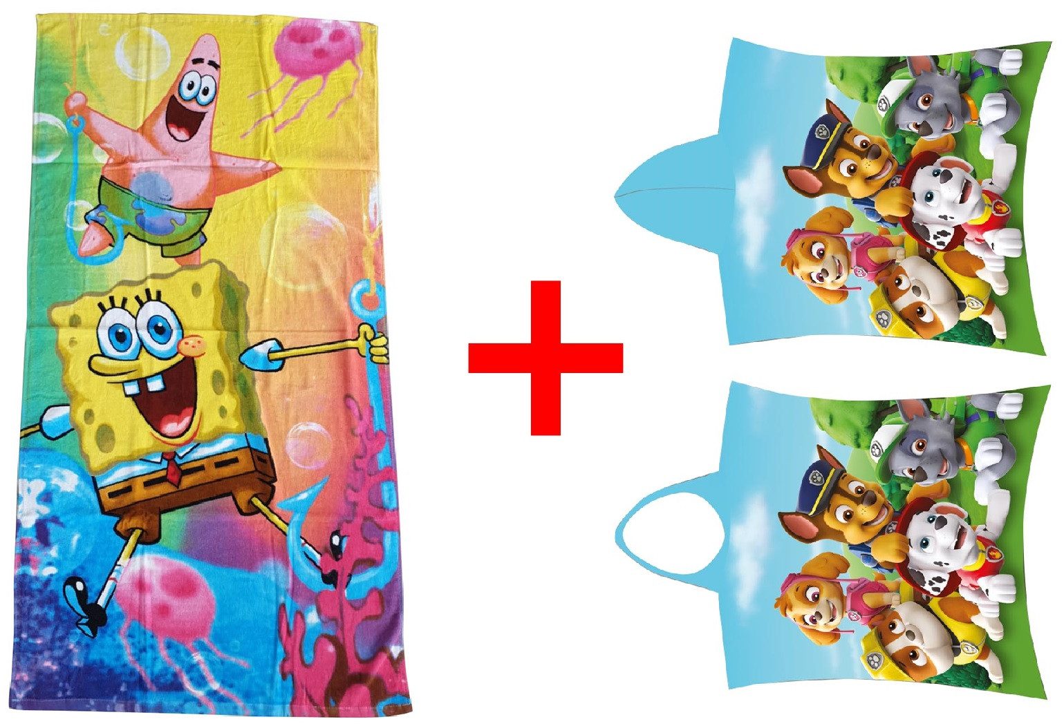 Jerry Fabrics Strandtücher SpongeBob Schwammkopf Paw Patrol Handtuch Badeponcho 2er-Set, Frottee (2-St)