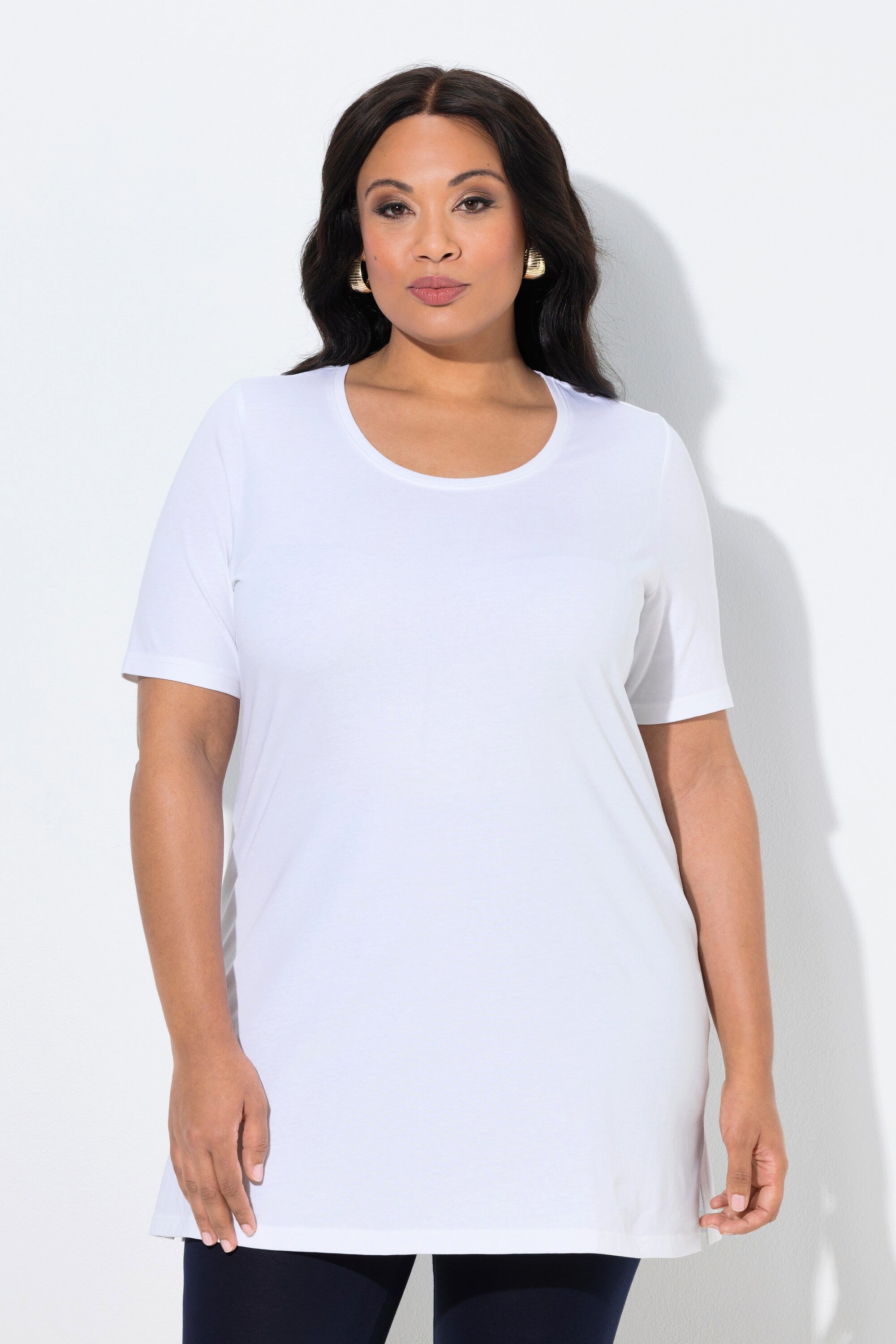 Ulla Popken Longshirt Longshirt A-Linie Rundhalsausschnitt Halbarm günstig online kaufen