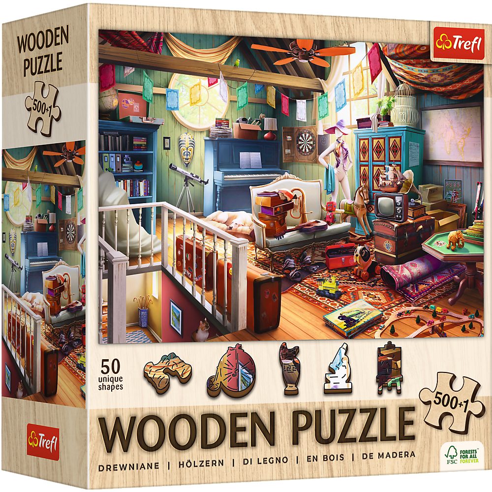 Trefl Puzzle Trefl, Wood Craft, Schätze auf dem Dachboden, 500+1 Teile Holzpuzzle, 501 Puzzleteile