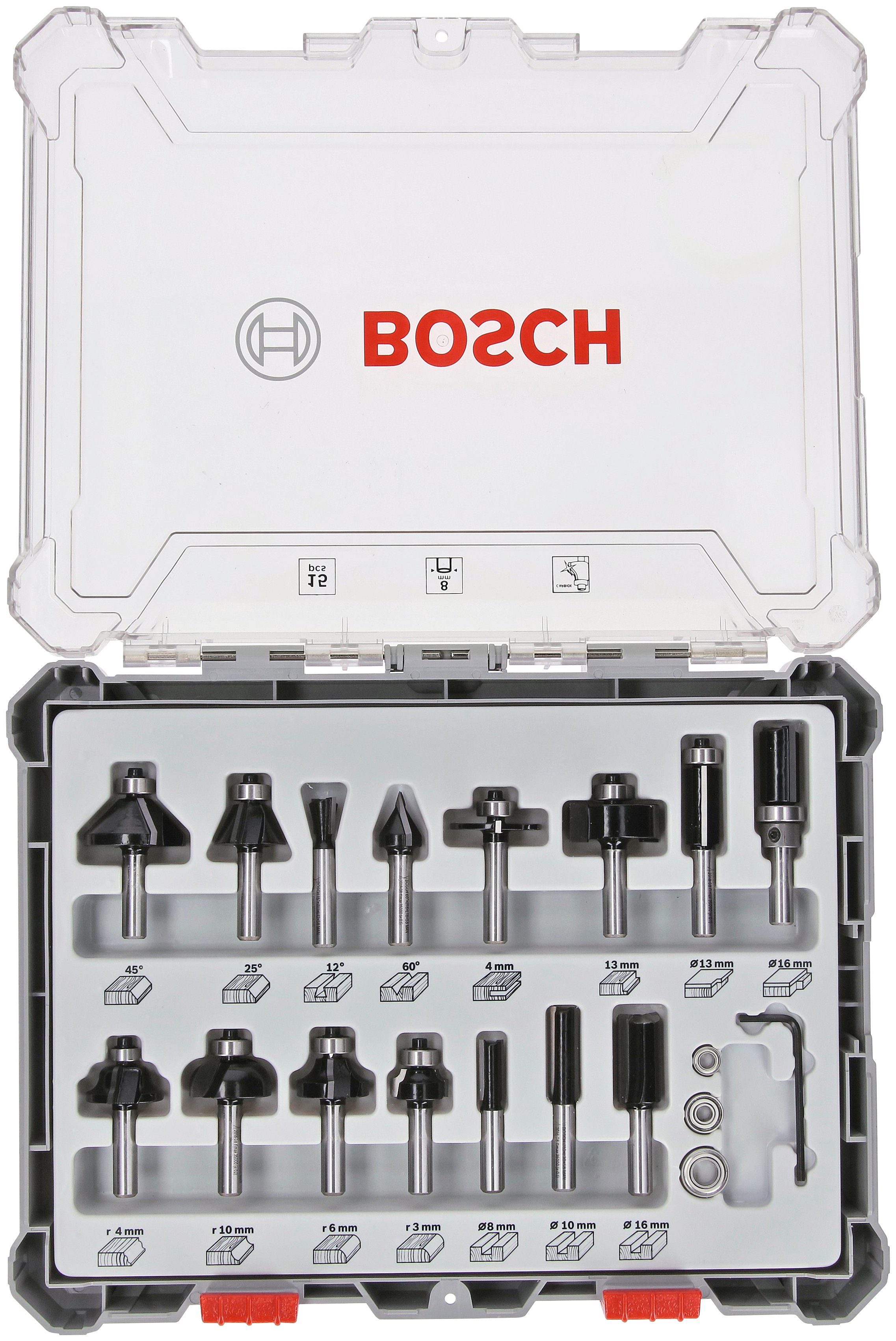 Bosch Professional 15-tlg., 8-mm-Schaft Set, Nutfräser, mit