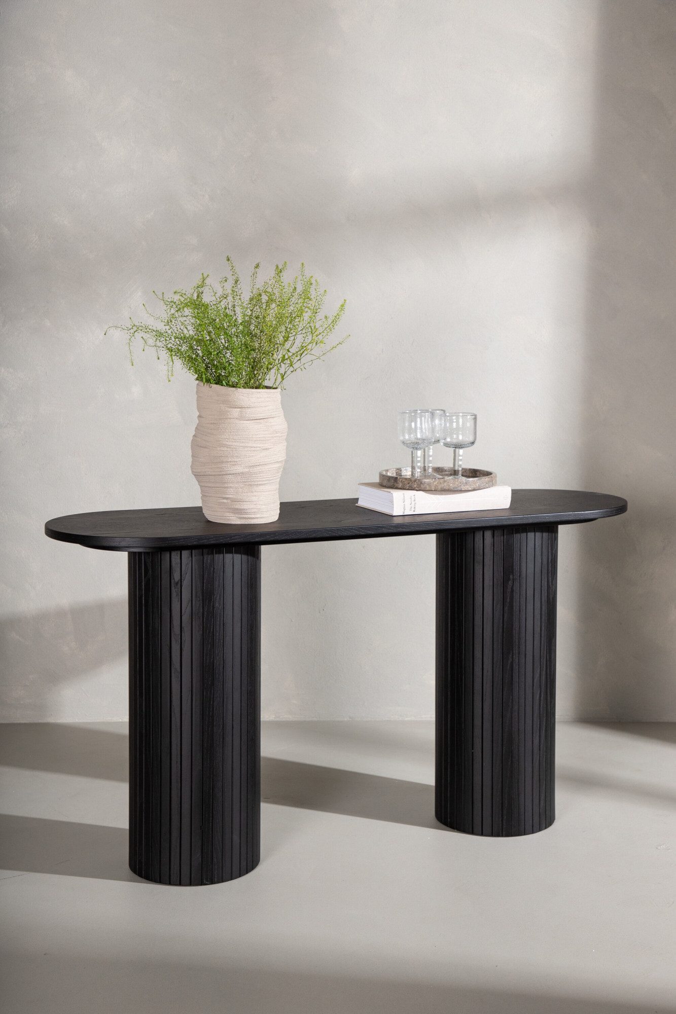 Venture Home Beistelltisch Bianca, ovaler Konsolentisch mit Holzfurnier-Optik, 130 × 40 cm, Ablagetisch, Furnier, oval, hoch, geräumig, edel