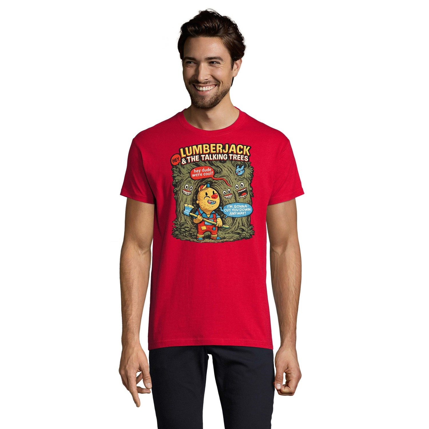 Blondie & Brownie T-Shirt Lumberjack Herren T-Shirt Holzfäller Comic Bäume Wald Print Humor (Einzelstück, Einzelartikel) Lumberjack Herren Tee Waldcomic