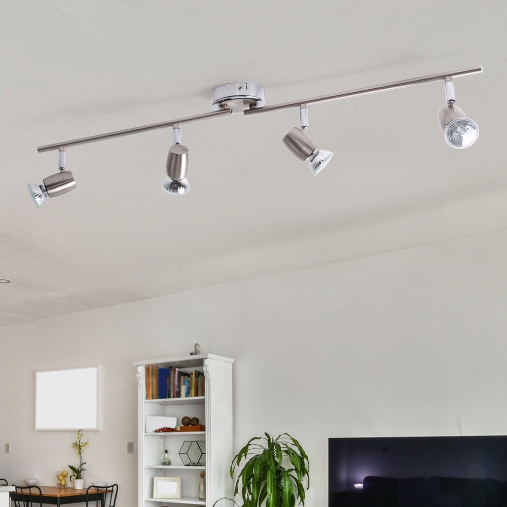 Deckenstrahler Wohnzimmerleuchte Spots inklusive, Decckenlampe, Spotleiste Warmweiß, LED Deckenleuchte, silber etc-shop Leuchtmittel