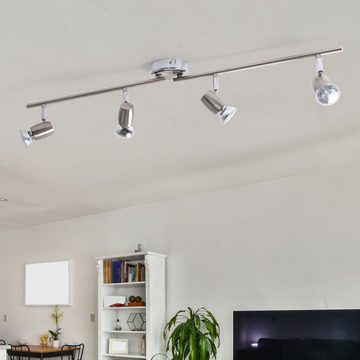 etc-shop LED Deckenleuchte, Leuchtmittel inklusive, Warmweiß, Spotleiste Deckenstrahler silber Wohnzimmerleuchte Decckenlampe, Spots