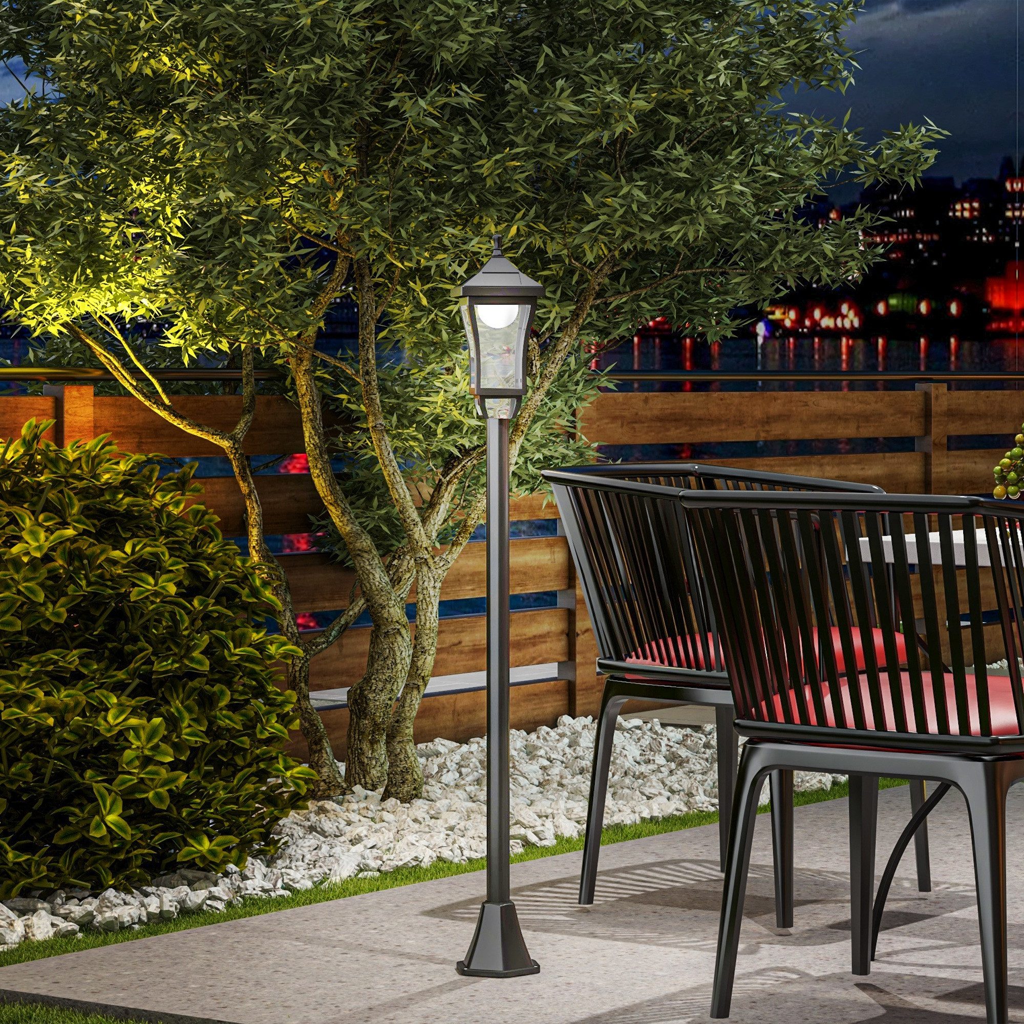 Outsunny Außen-Stehlampe Gartenlampe mit Kaltweiß LED Licht, Wegleuchte mit Lichtsensor, Solarbetrieben, wetterfest, automatische Ein-,Ausschaltung, LED, Kaltweiß, automatisches Ein- und Ausschalten, Laterne, Schwarz