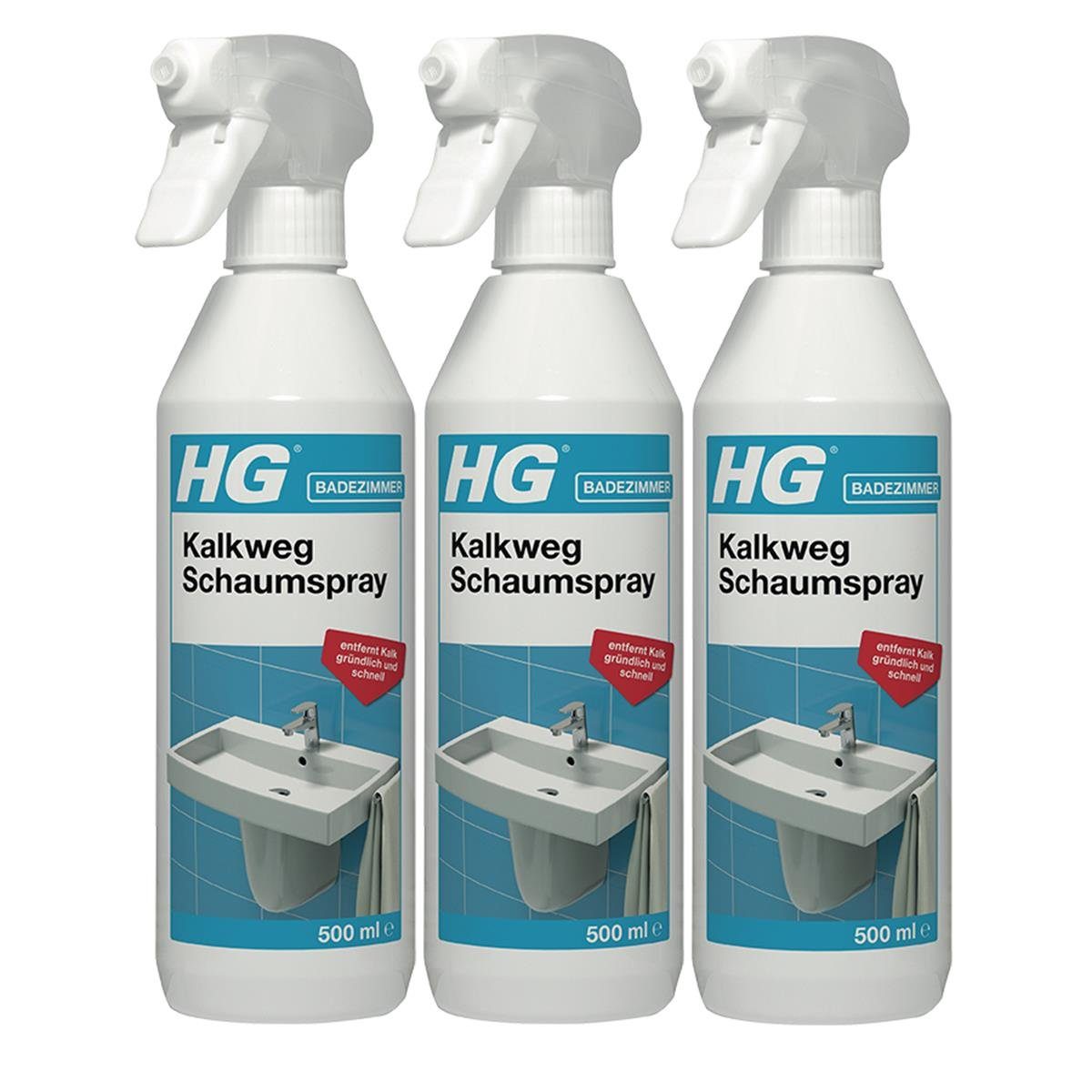 HG HG Kalkweg Schaumspray 500ml - Entfernt Kalk gründlich (3er Pack) Badreiniger