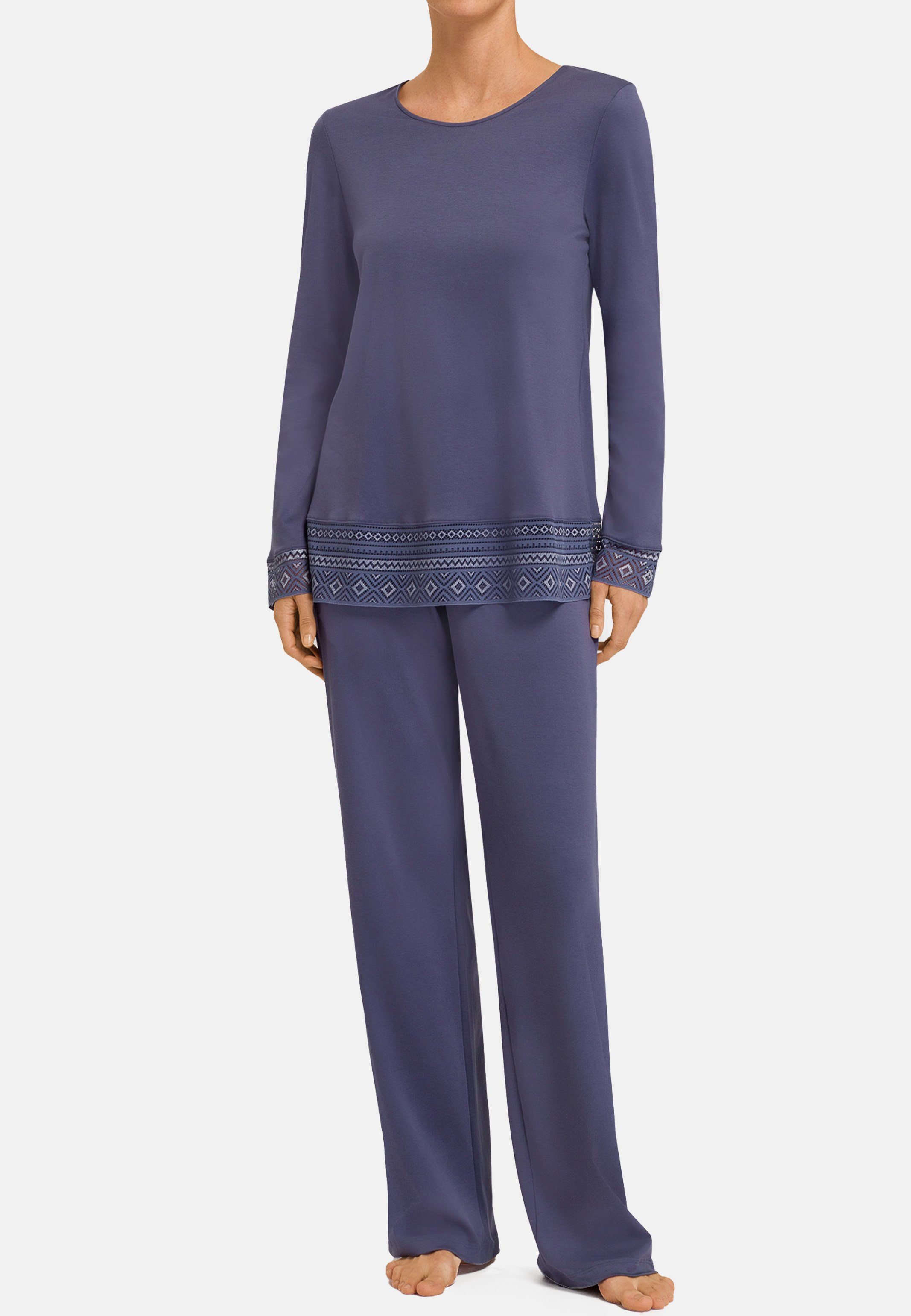 Hanro Pyjama Jona (Set, 2 tlg) Schlafanzug - Baumwolle - Set aus langer Hose und Langarm Shirt Nightshade
