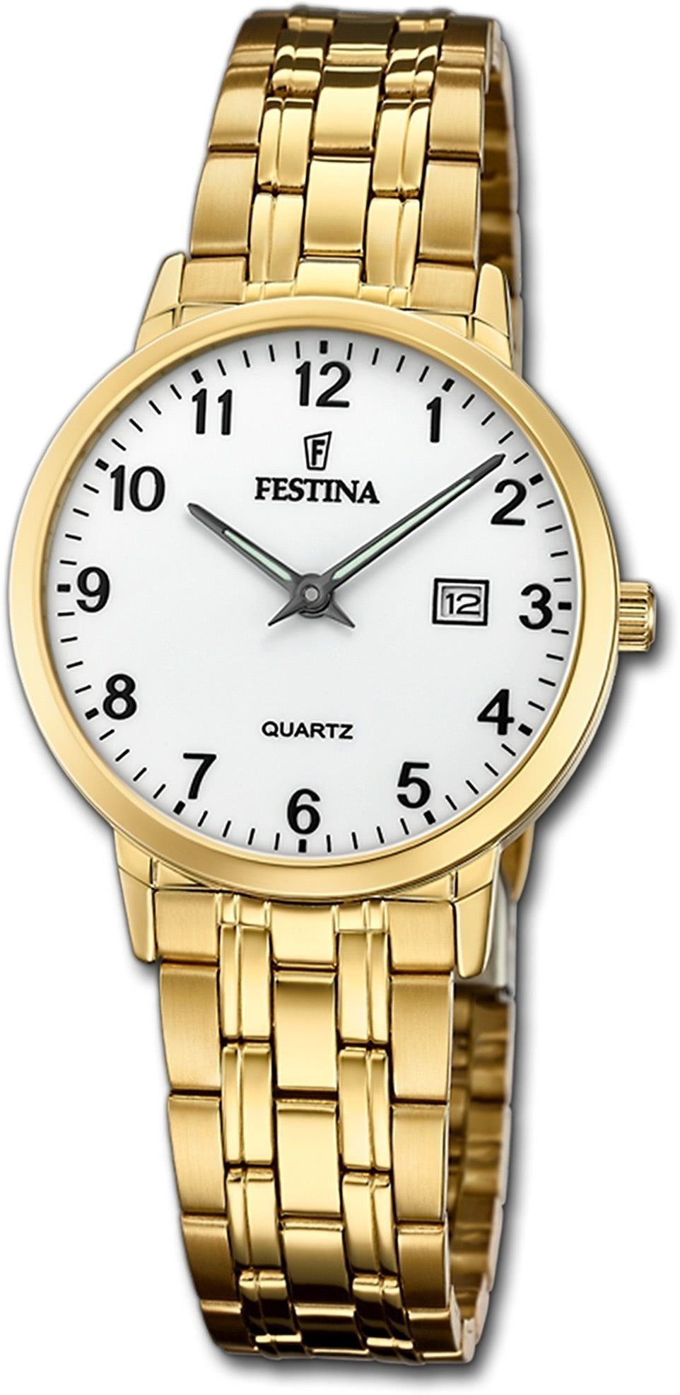 Festina Quarzuhr Festina Edelstahl Elegant Damen Uhr, Damenuhr Edelstahlarmband gold, rund, mittel (ca. 30,5mm)
