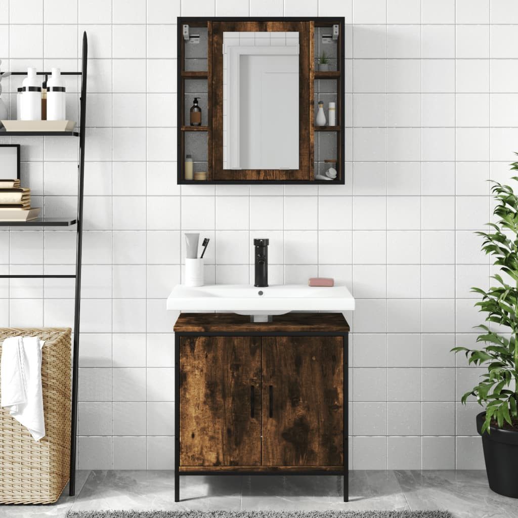 vidaXL Badezimmer-Set 2-tlg. Badmöbel-Set Räuchereiche Holzwerkstoff, günstig online kaufen