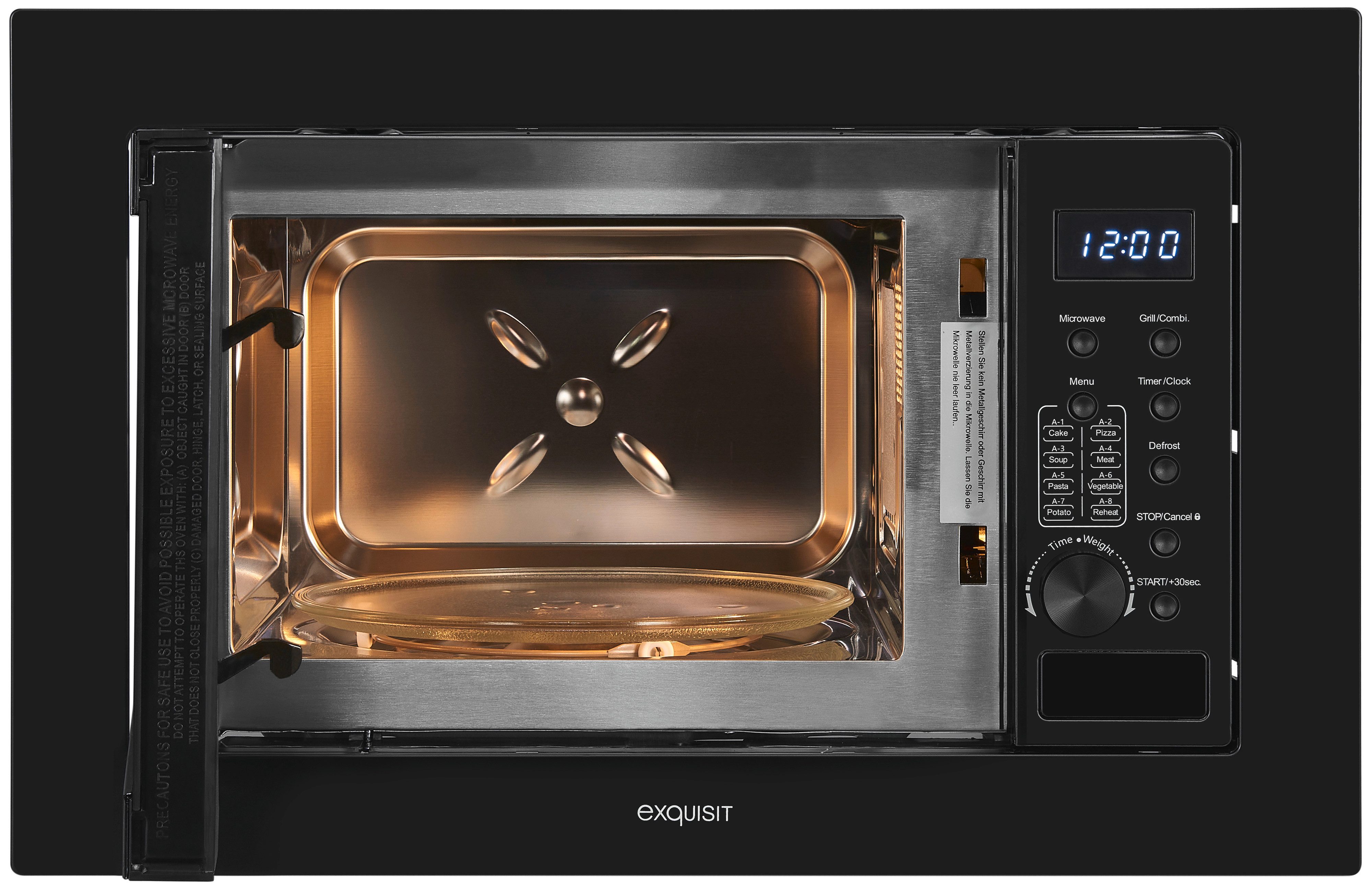 exquisit Einbau-Mikrowelle EMW20-DG-020, Grill, Mikrowelle, 20 l, 7 Automatikprogramme für Kuchen,Pizza,Suppe,Pasta,Gemüse,Kartoffeln