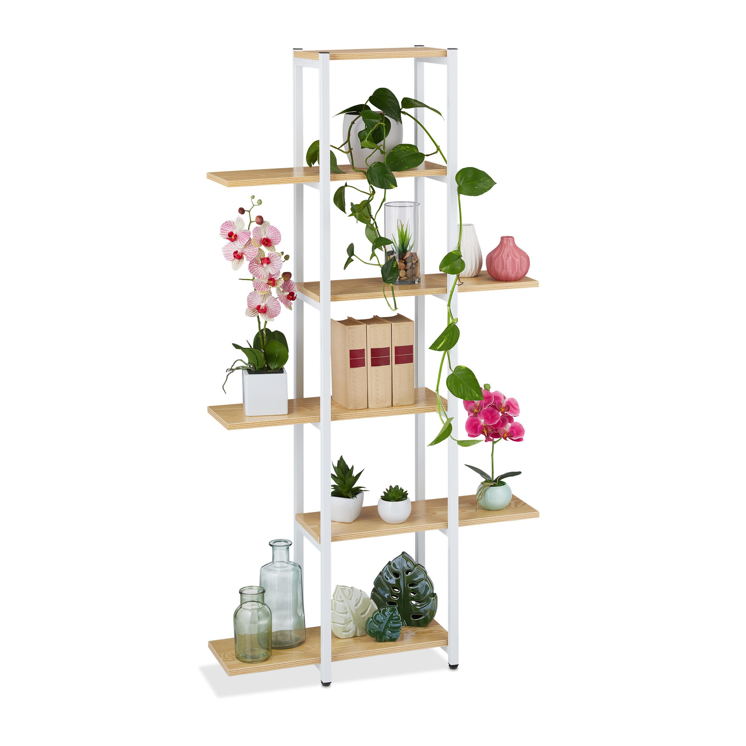 relaxdays Blumenständer Blumenregal Metall, Hellbraun günstig online kaufen