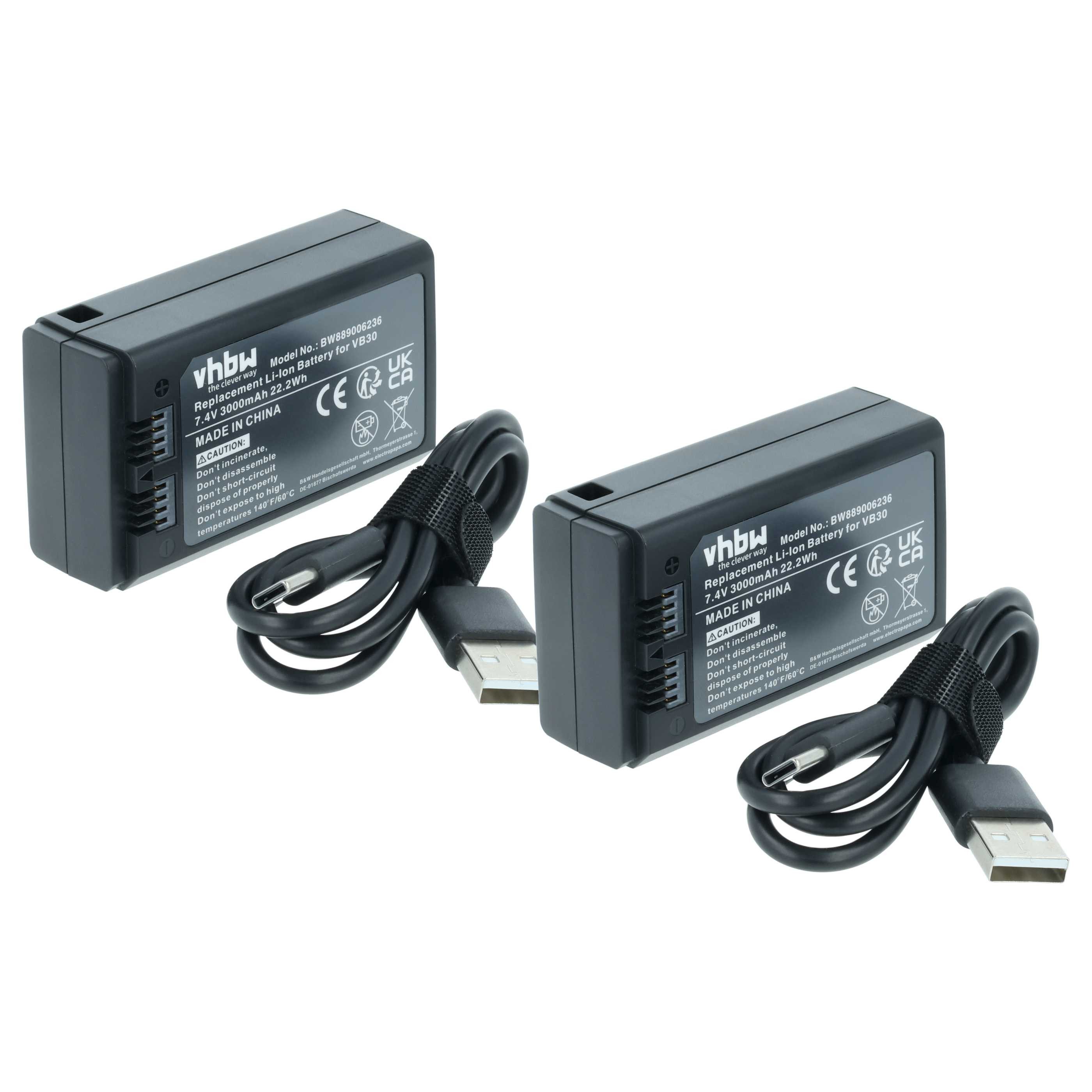 vhbw Akku Ersatz für Godox VB30 für Blitzgerät (3000 mAh, 7,4 V, Li-Ion) Akku Akku Li-Ion 3000 mAh (7,4 V, 2 St), Leistungsfähige Austausch-Akkus für Aufsteckblitz, Kamerablitz
