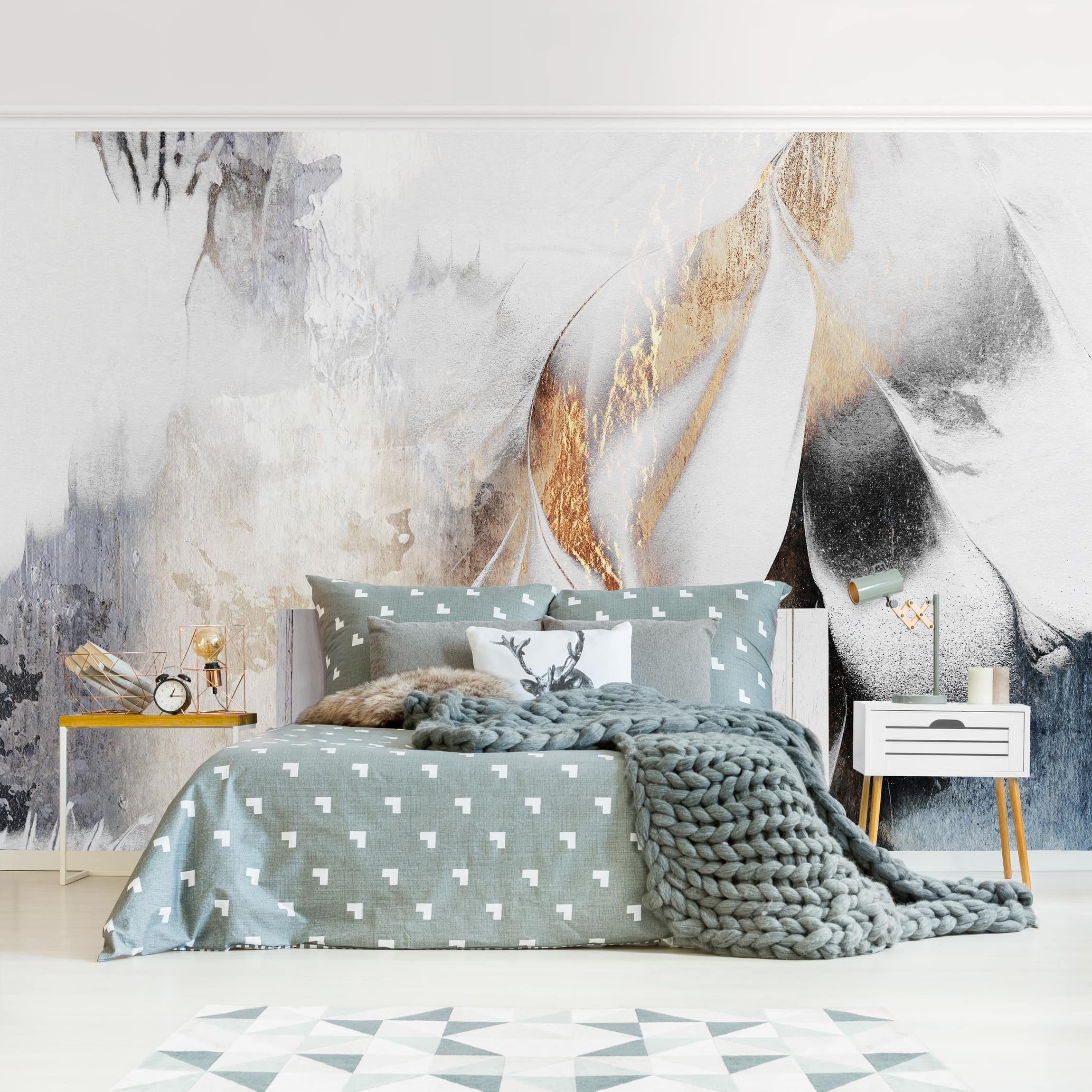 Bilderdepot24 Vliestapete Abstrakt Abstrakt Wintermalerei Tapete Wanddeko Modern Kunst, Glatt, Matt, (Inklusive Gratis-Kleister oder selbstklebend), Wohnzimmer Schlafzimmer Küche Flur Fototapete Motivtapete Wandtapete