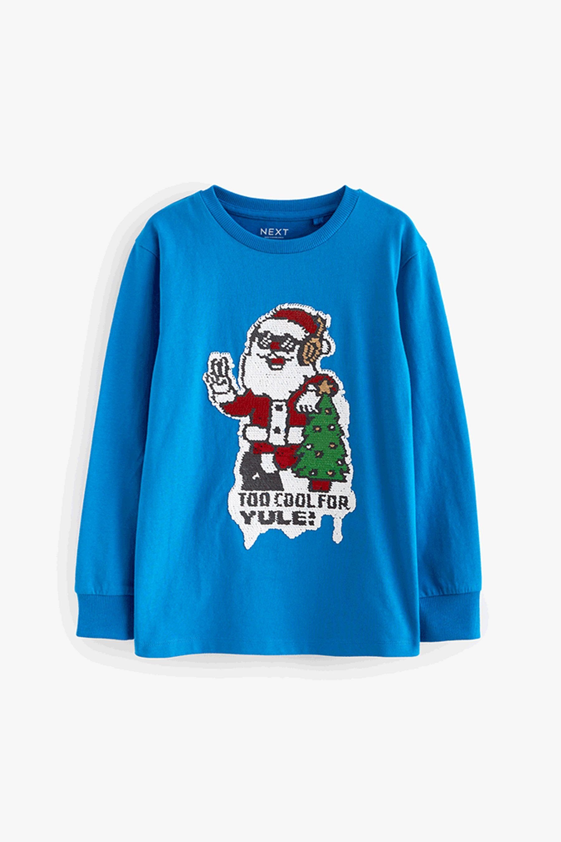 Next Langarmshirt Weihnachts-Langarmshirt mit Wendepailletten (1-tlg) Cobalt Blue Santa