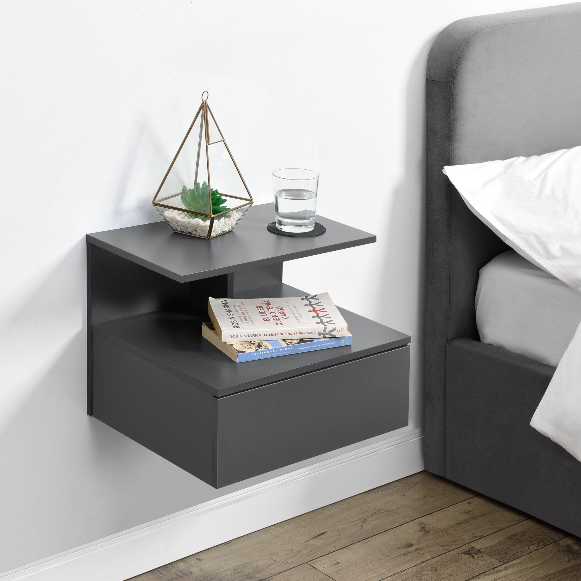 en.casa Wandboard, »Amberg« Nachtschrank mit Schublade günstig online kaufen