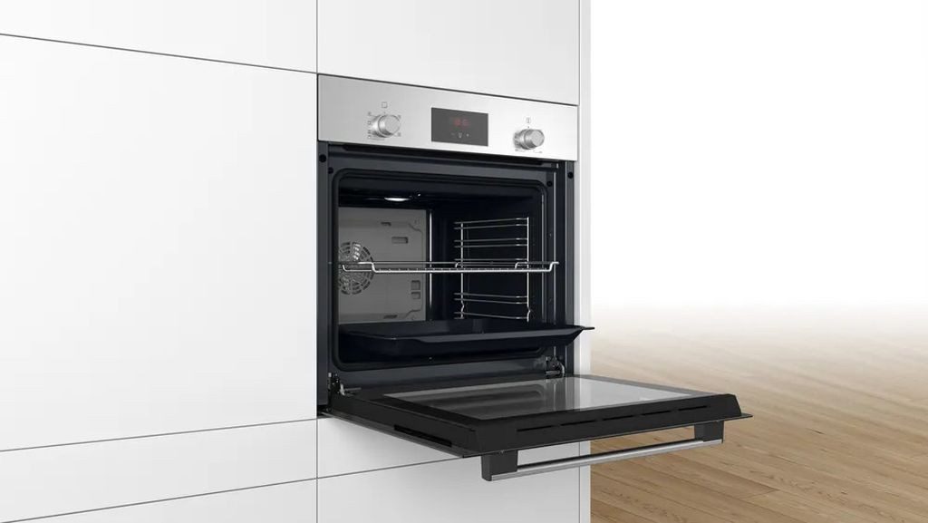 BOSCH Backofen HBF133BR0 Edelstahl 66 Liter 3D Heißluft Eco Clean Direct, mit Nachrüstbar