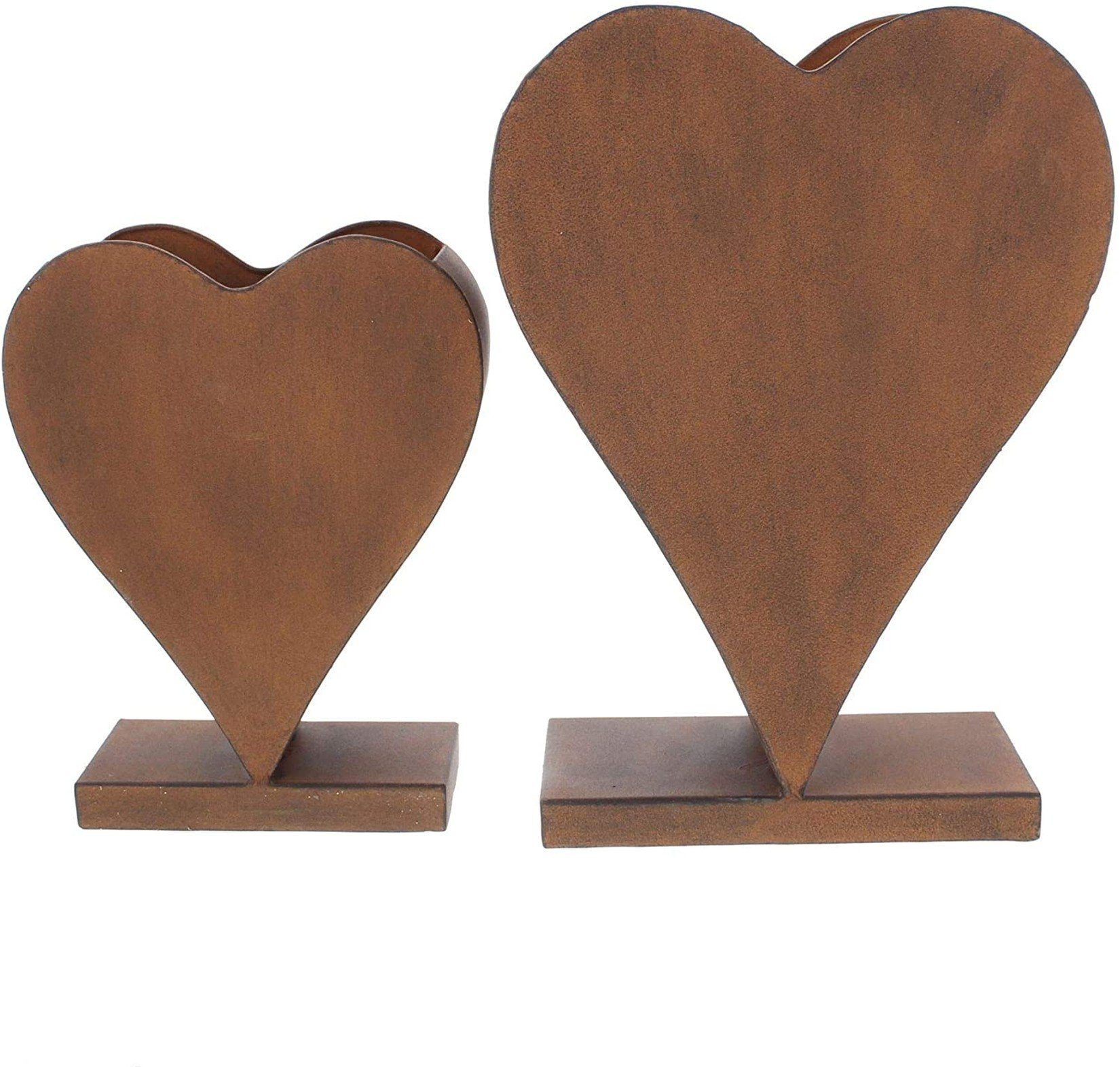 Dekoleidenschaft Pflanzkübel "Herz" stehend, Metall im aus Herzform Pflanzgefäß in St., Rost in Optik, (2 Blumentopf Set)