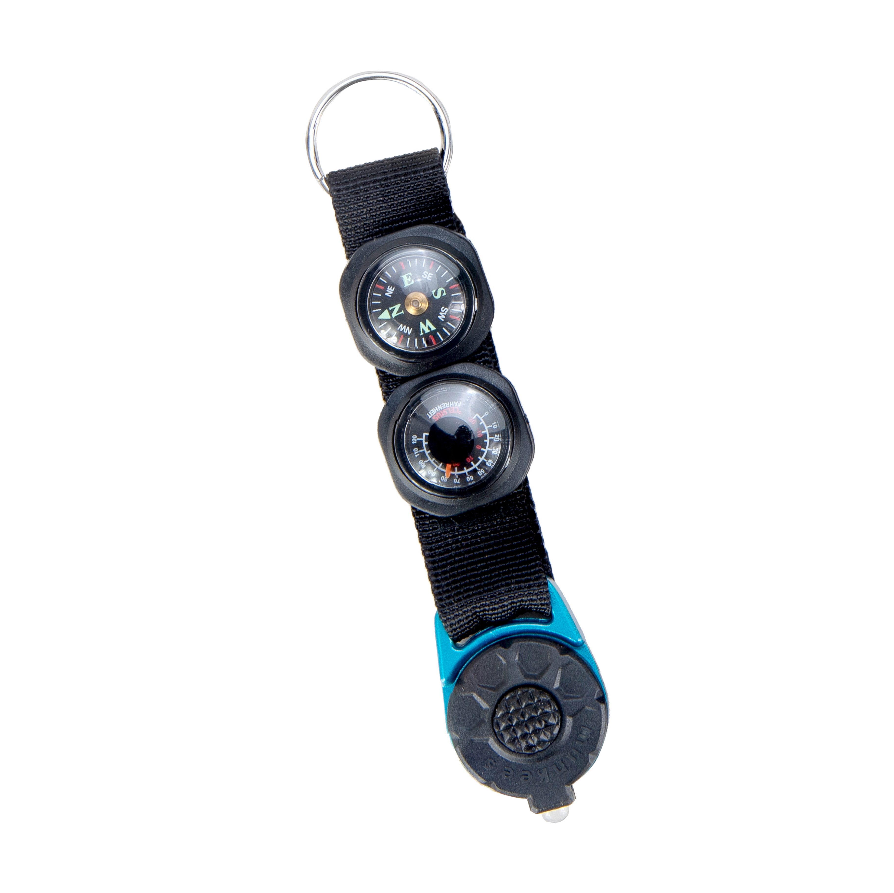 Munkees Taschenlampe Schlüsselanhänger mit Kompass, Thermometer & LED, blau (Einzelartikel, 1-St), Kompakt, LED-Leuchte, Kompass, Thermometer, Schlüsselanhänger