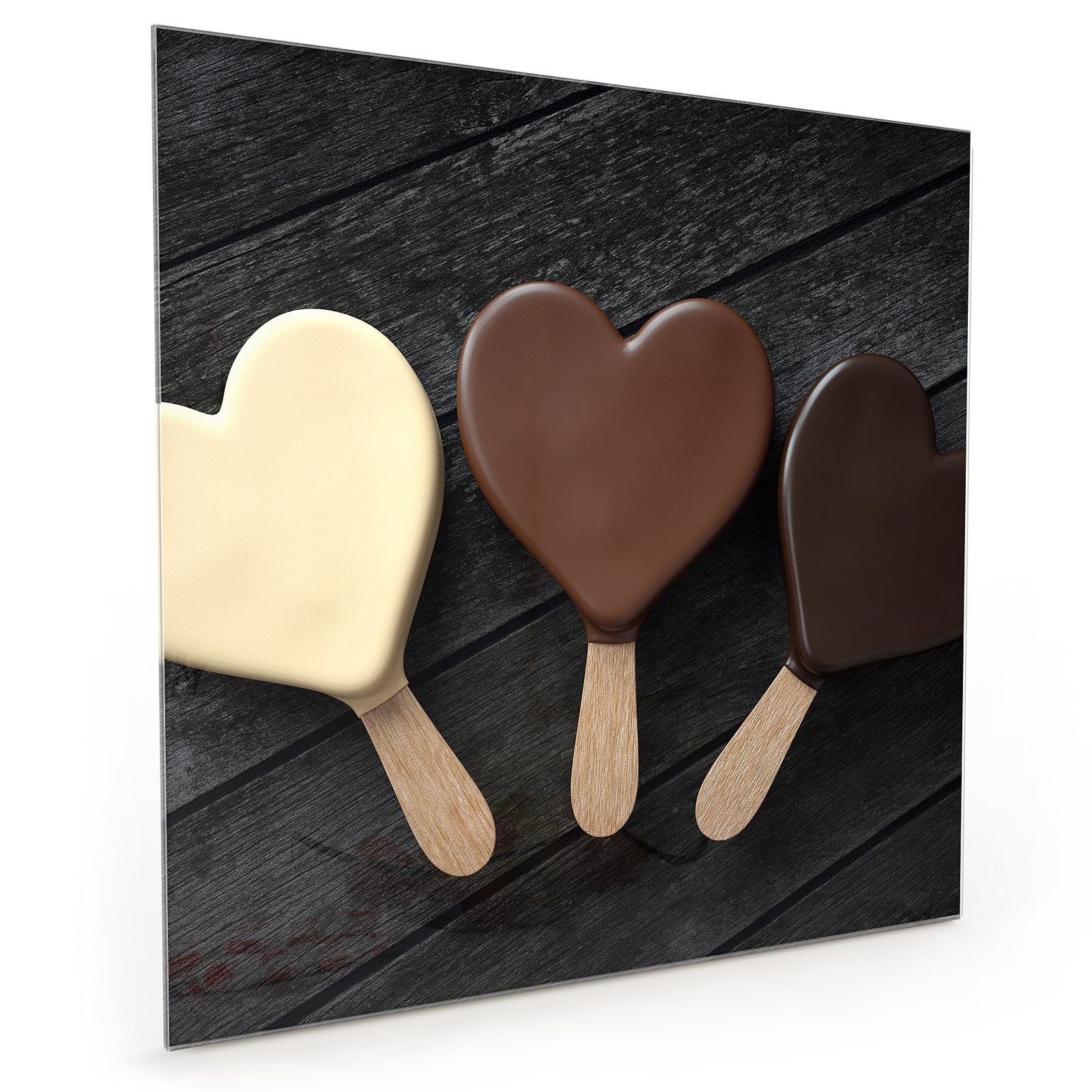 Primedeco Küchenrückwand Küchenrückwand Spritzschutz Herzform Motiv in Glas Schokoladeneis mit