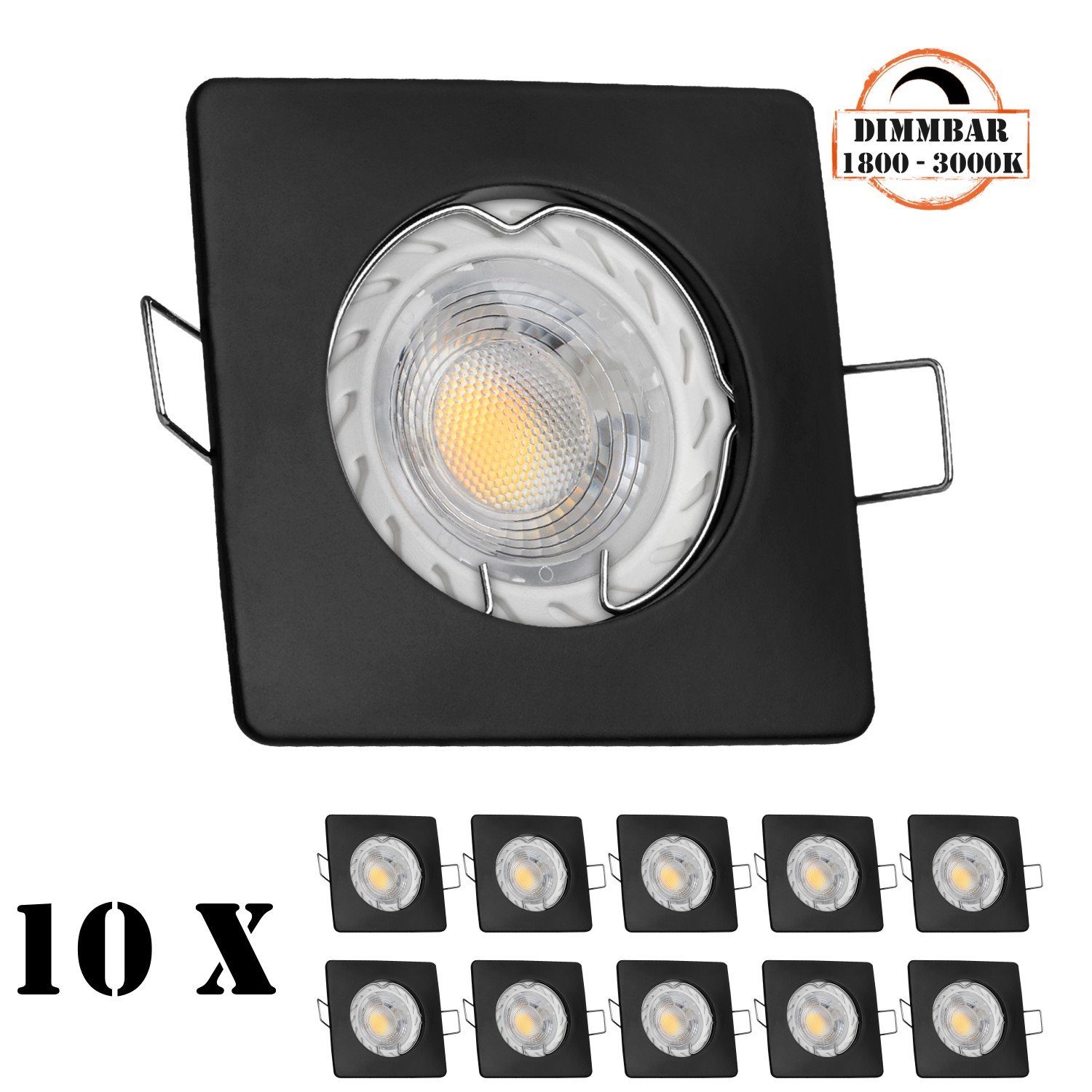 LEDANDO LED Einbaustrahler 10er LED Einbaustrahler Set GU10 in schwarz mit 5,5W LED von LEDANDO -