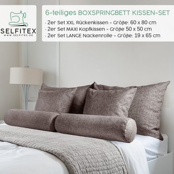 Selfitex Sofakissen Großes 6-teiliges Boxspringbett Kissen Set, (6er Set, 2x 60x80 cm, 2x 50x50 cm, 2x 19x65 cm), für Sofa, Couch, Bett oder als Polster jeglicher Art