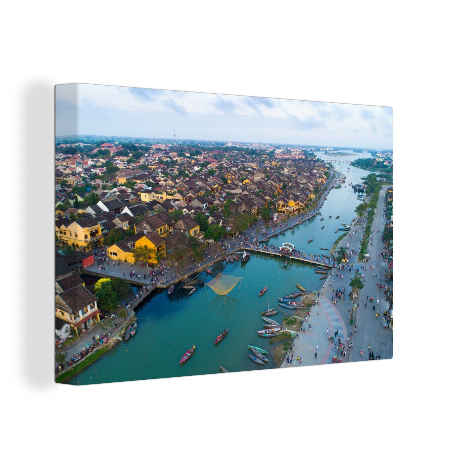 OneMillionCanvasses® Leinwandbild Luftaufnahme der Altstadt von Hoi An in Vietnam, (1 St), Wandbild Leinwandbilder, Aufhängefertig, Wanddeko, 30x20 cm | Leinwandbilder