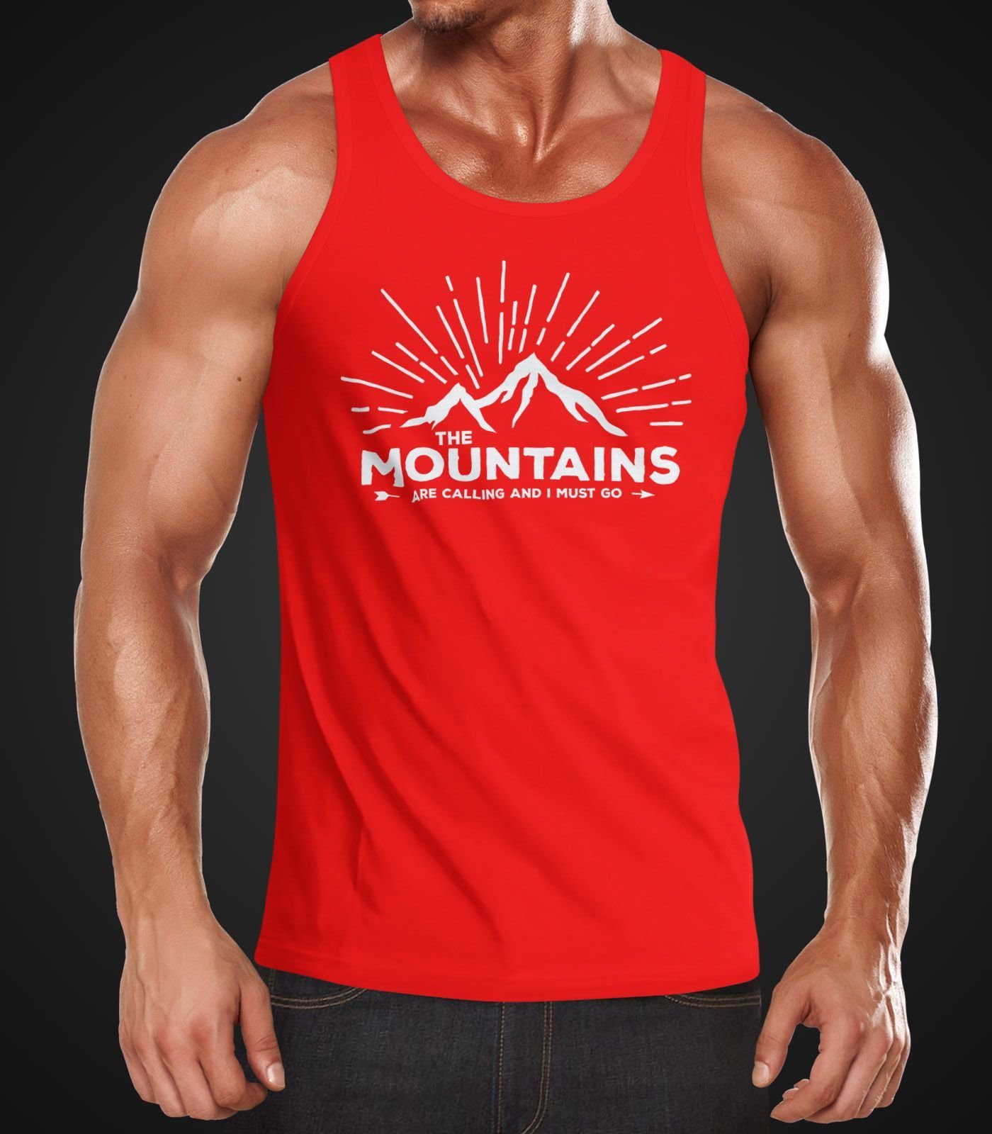 MoonWorks Tanktop Herren Tanktop The Mountains are Calling and I must go Wandern Berge mit Print