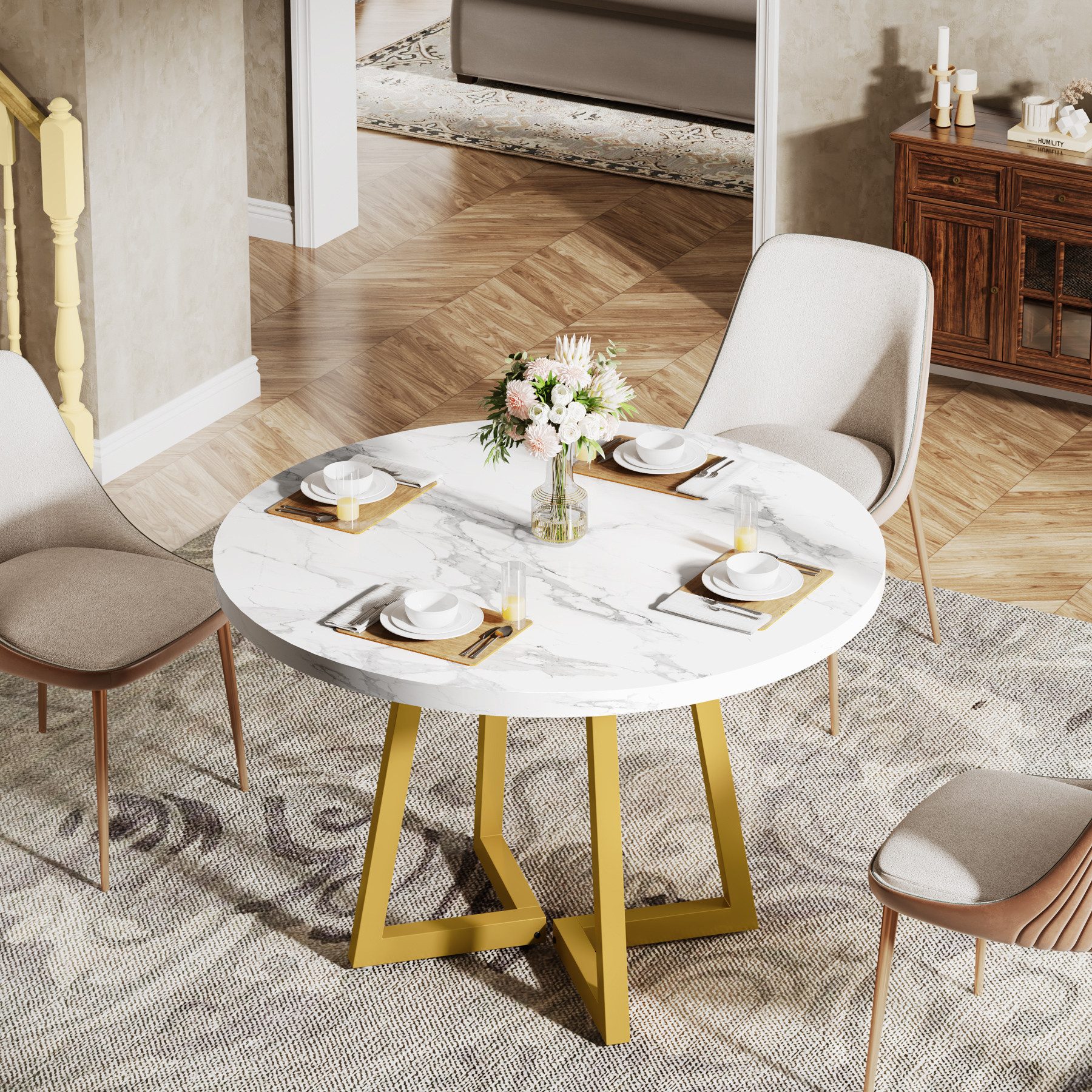 Tribesigns Esstisch 80 cm Quadratischer Küchentisch für 2, mit Metallfuß, für Esszimmer – Bild 5 von 5