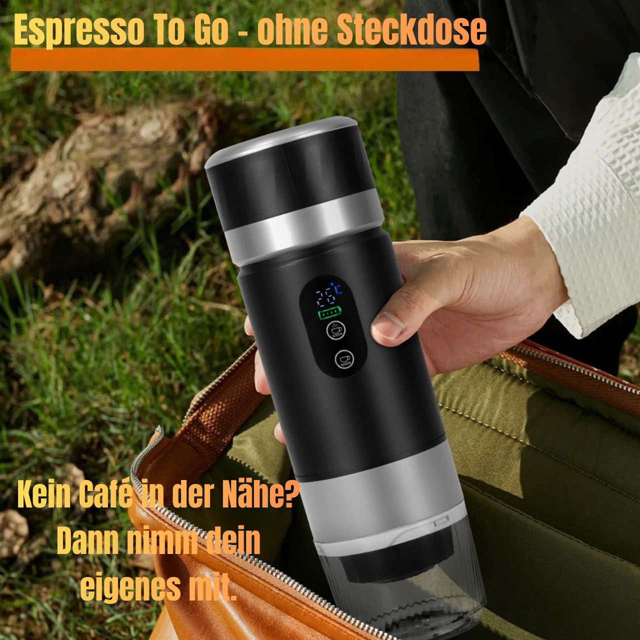 Goldstern-Tech Reisekaffeemaschine Espresso To Go – 20 Bar, 0.15l Kaffeekanne, Kapselsystem & Pulverfilter (wiederverwendbar), 3-in-1 Espressomaschine mit 2 austauschbaren Akkus